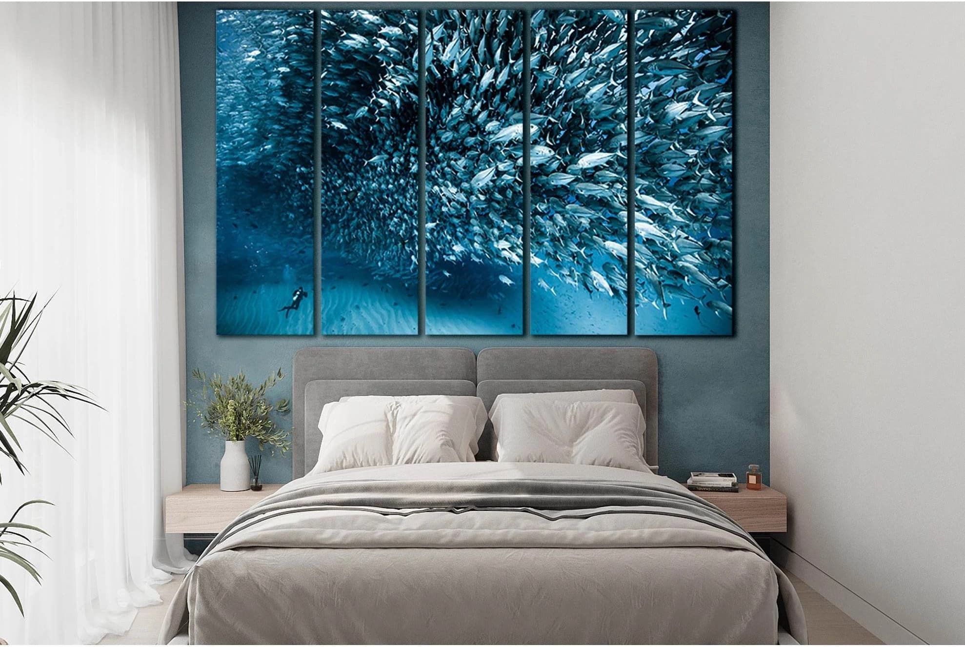 Flock Of Fish And Diver №SL1522 Ready to Hang Canvas PrintCanvas art arrives ready to hang, with hanging accessories included and no additional framing required. Every canvas print is hand-crafted, made on-demand at our workshop and expertly stretched aro