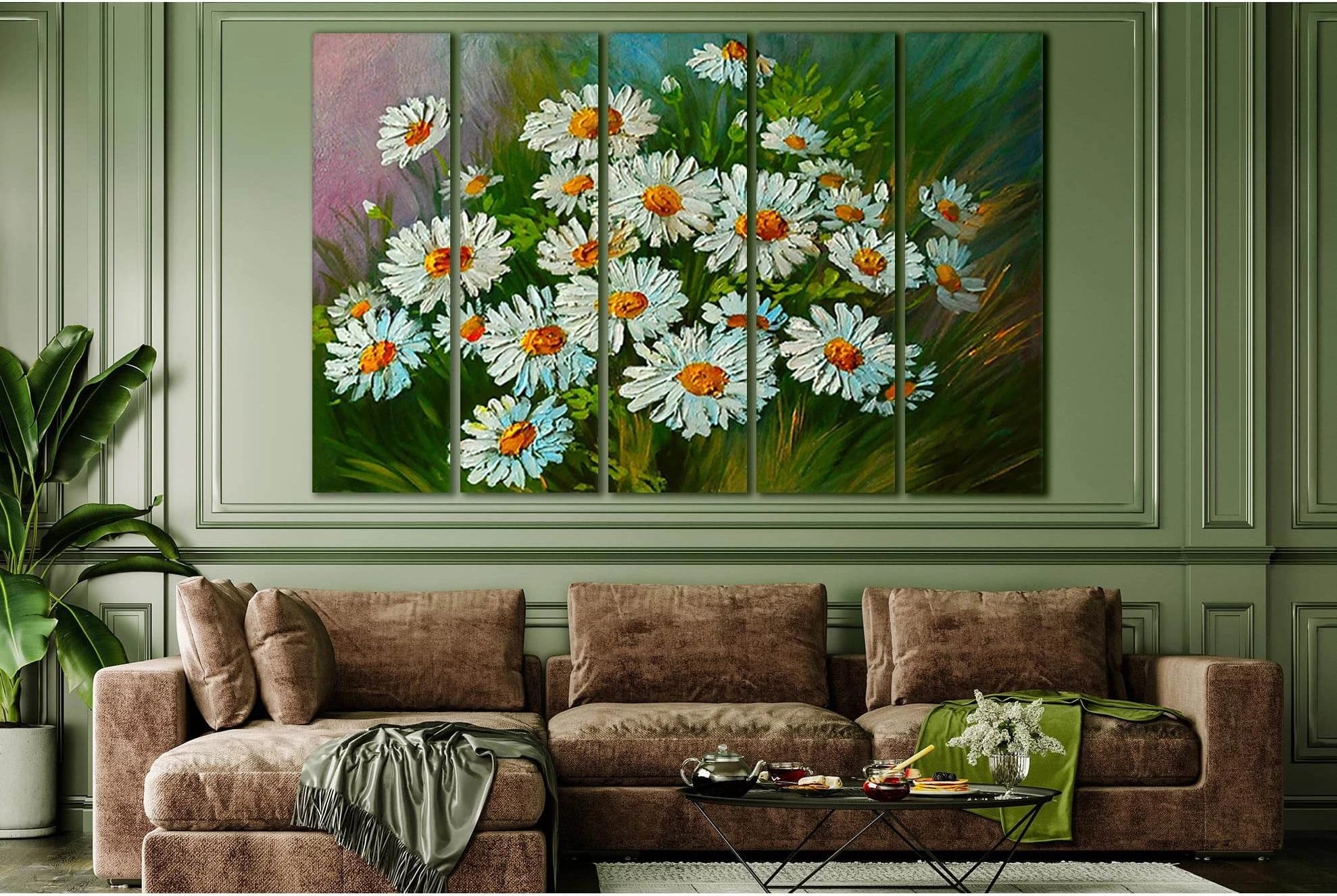 Abstract Illustration Of Flowers Daisies №SL590 Ready to Hang Canvas Print - Zellart Canvas Prints 0new, ALL_Products, Oil Painting Wall Art