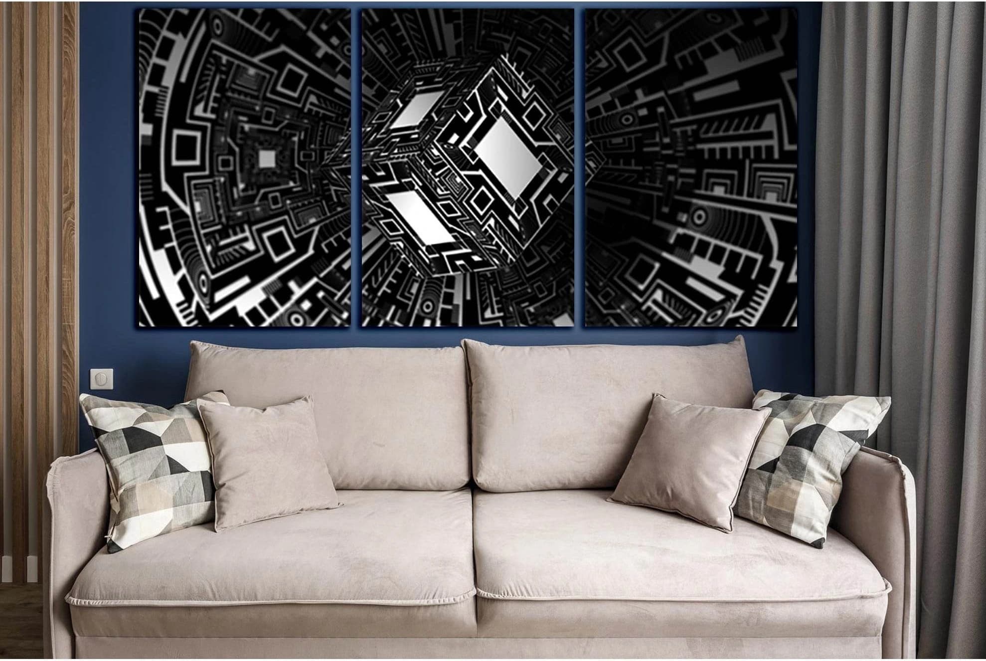 Abstraction Cube Black And White №SL859 Ready to Hang Canvas Print - Zellart Canvas Prints 0new, ALL_Products, Black & White Wall Art