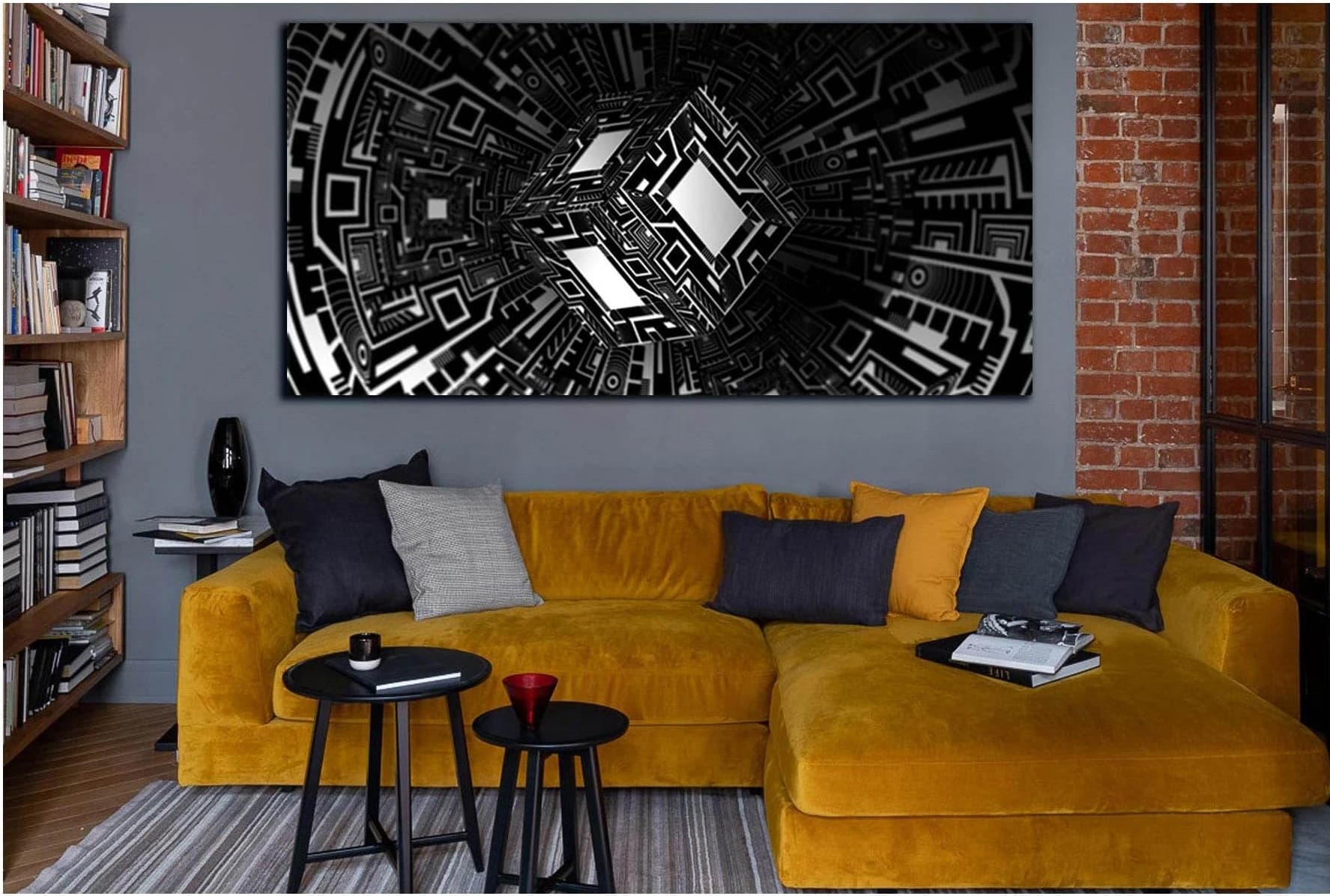 Abstraction Cube Black And White №SL859 Ready to Hang Canvas Print - Zellart Canvas Prints 0new, ALL_Products, Black & White Wall Art