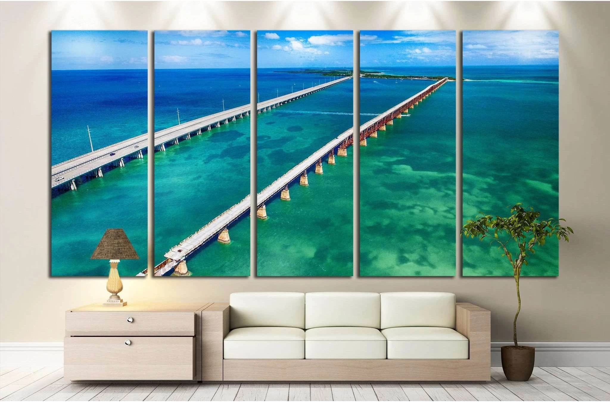 Aerial view of Bridge connecting Keys, Florida №1312 Ready to Hang Canvas Print - Zellart Canvas Prints ALL_Products, s-1312