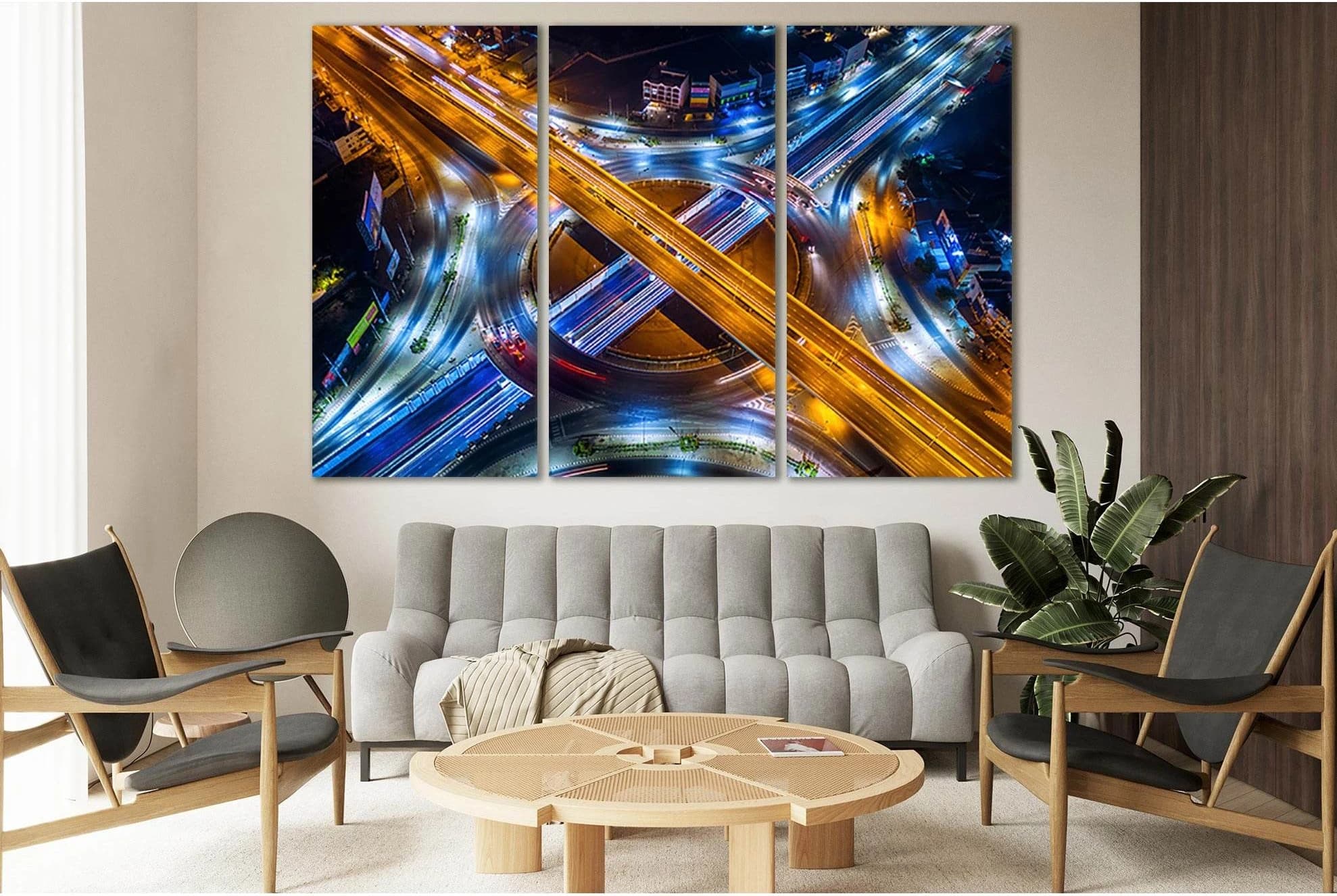 Aerial View Of The Highway At Night №SL368 Ready to Hang Canvas Print - Zellart Canvas Prints 0new, ALL_Products, Cityscapes & Skylines