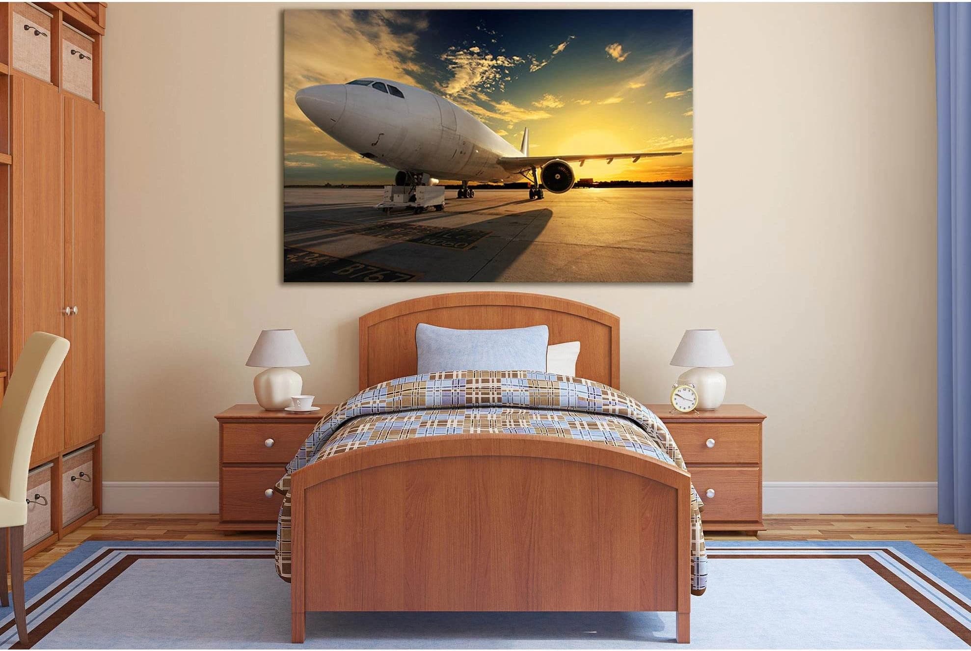 Airplane At Sunset №SL1427 Ready to Hang Canvas Print - Zellart Canvas Prints 0new, ALL_Products, Engine