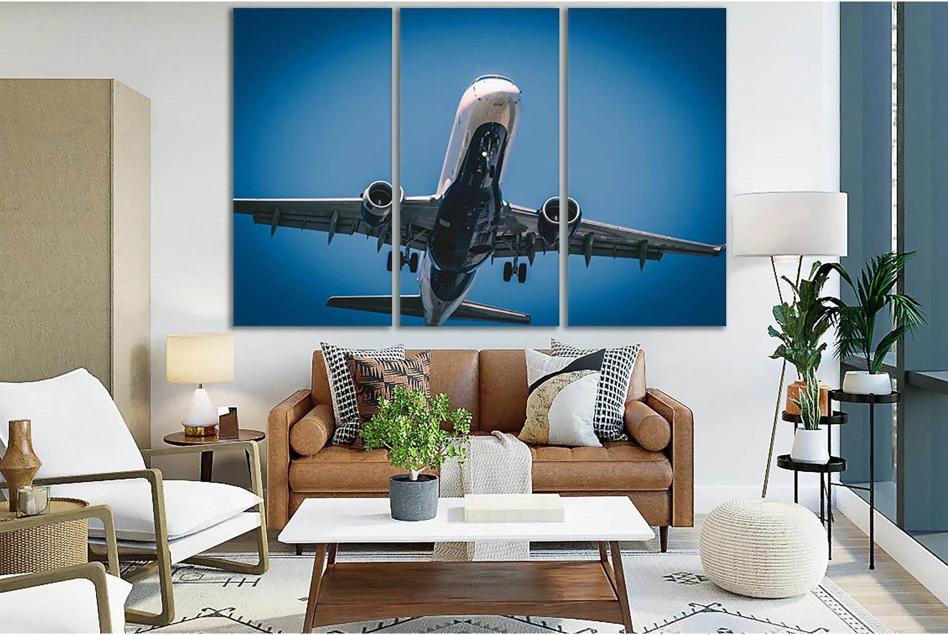 Airplane Under Blue Sky №SL768 Ready to Hang Canvas Print - Zellart Canvas Prints 0new, ALL_Products, Engine, Engines Wall Art