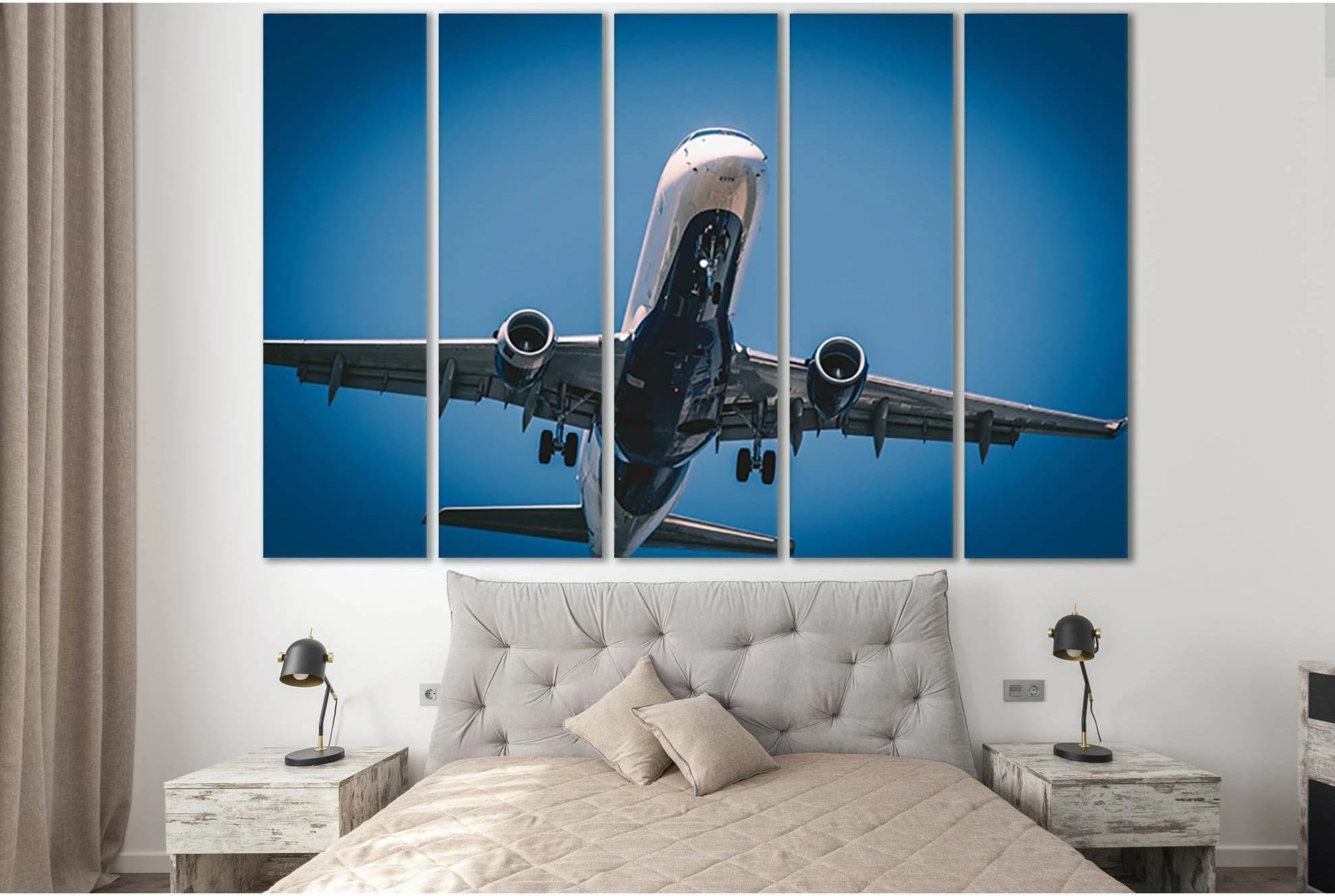 Airplane Under Blue Sky №SL768 Ready to Hang Canvas Print - Zellart Canvas Prints 0new, ALL_Products, Engine, Engines Wall Art