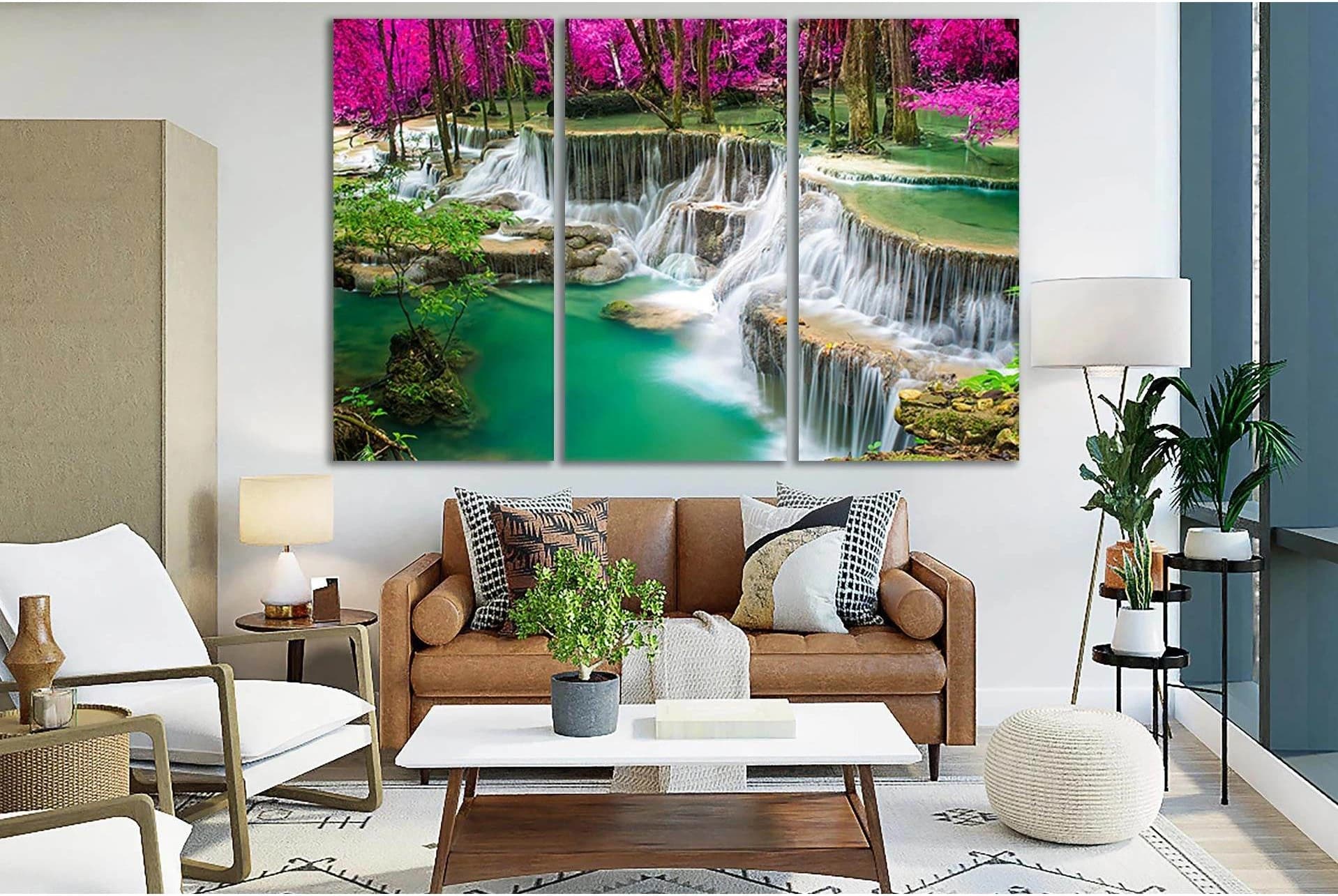 Amazing Waterfall In Colorful Autumn Forest №SL483 Ready to Hang Canvas Print - Zellart Canvas Prints 0new, ALL_Products, Waterfall, Waterfall Wall Art