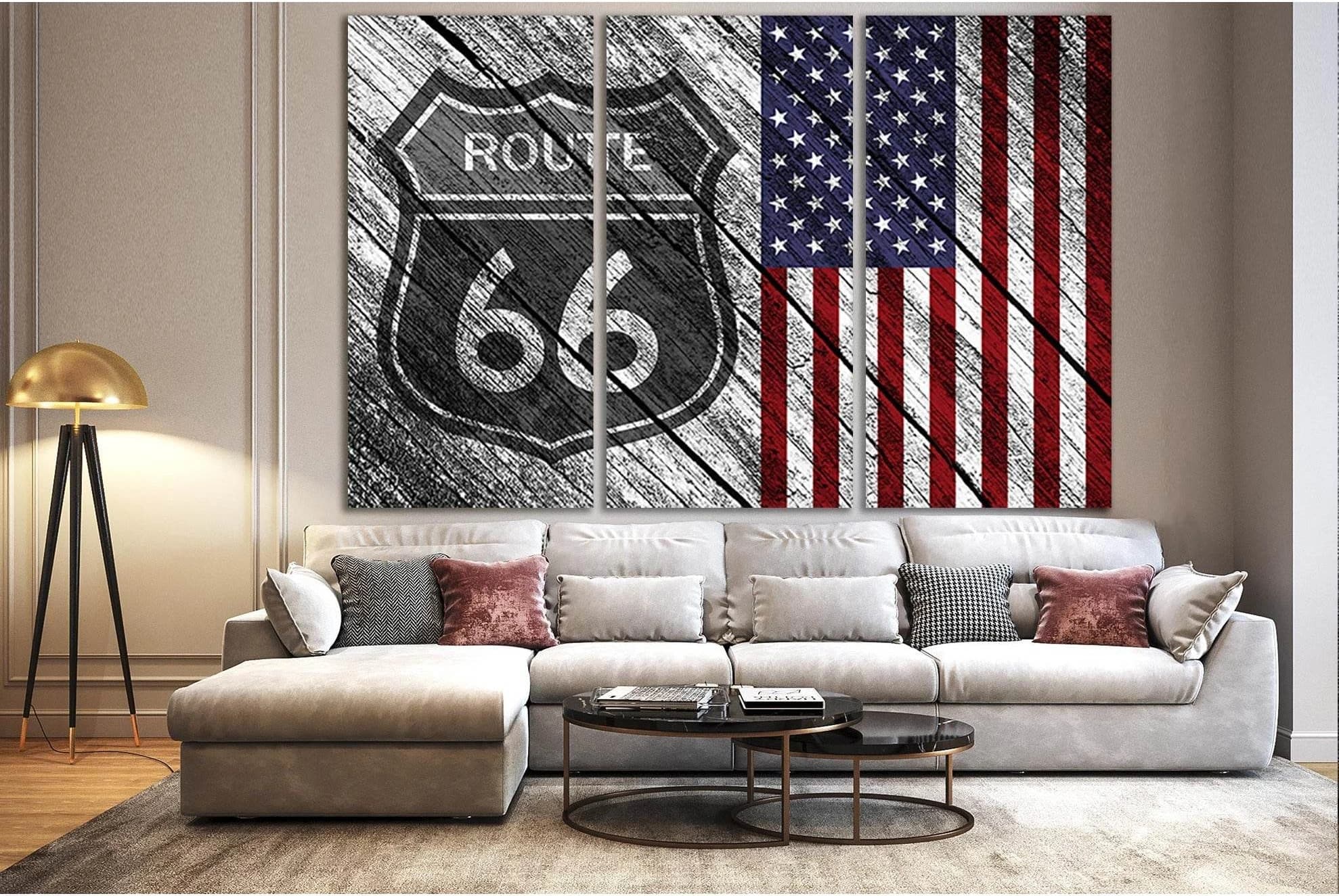 American Flag Route 66 №SL1208 Ready to Hang Canvas Print - Zellart Canvas Prints 0new, ALL_Products, Flags