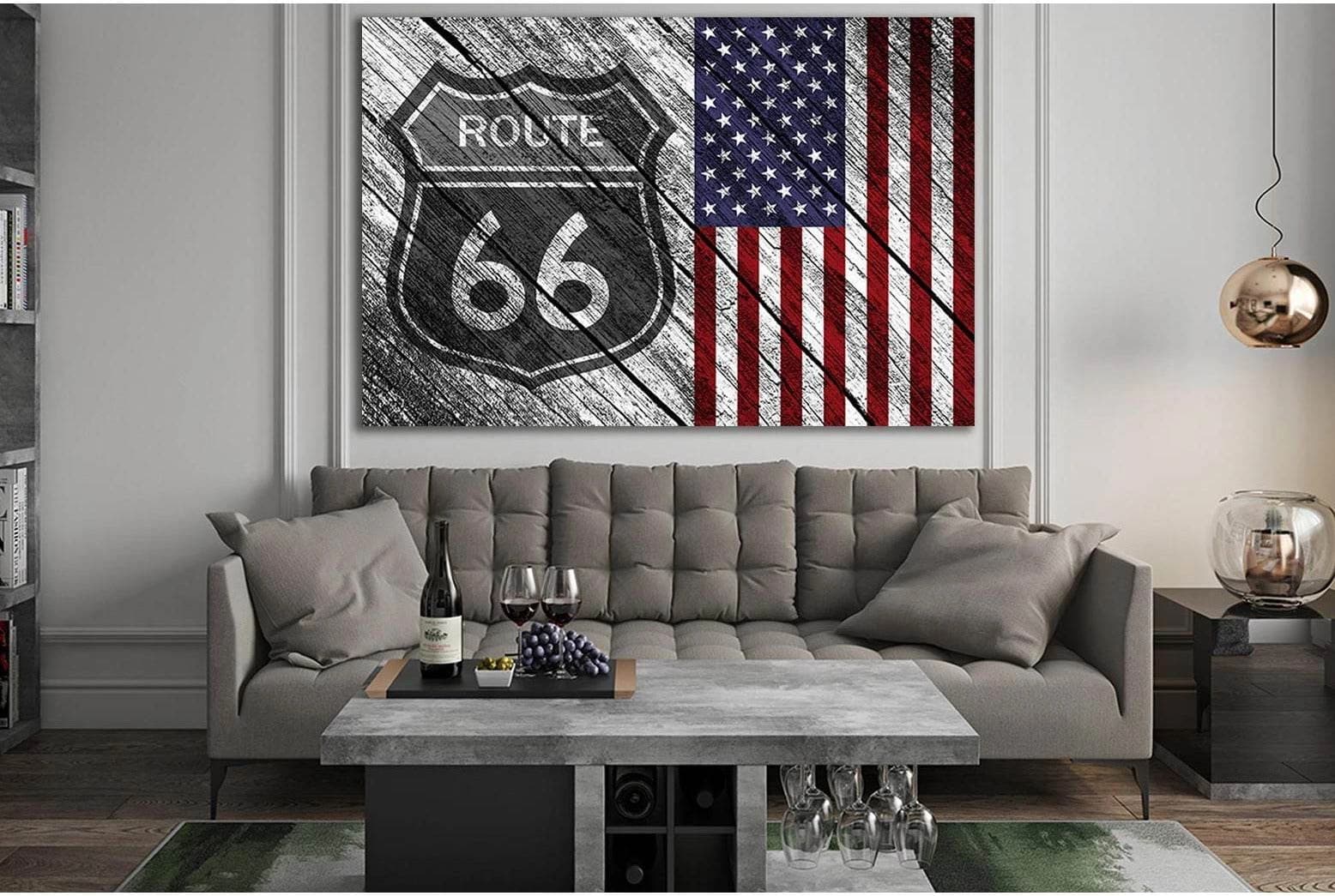 American Flag Route 66 №SL1208 Ready to Hang Canvas Print - Zellart Canvas Prints 0new, ALL_Products, Flags