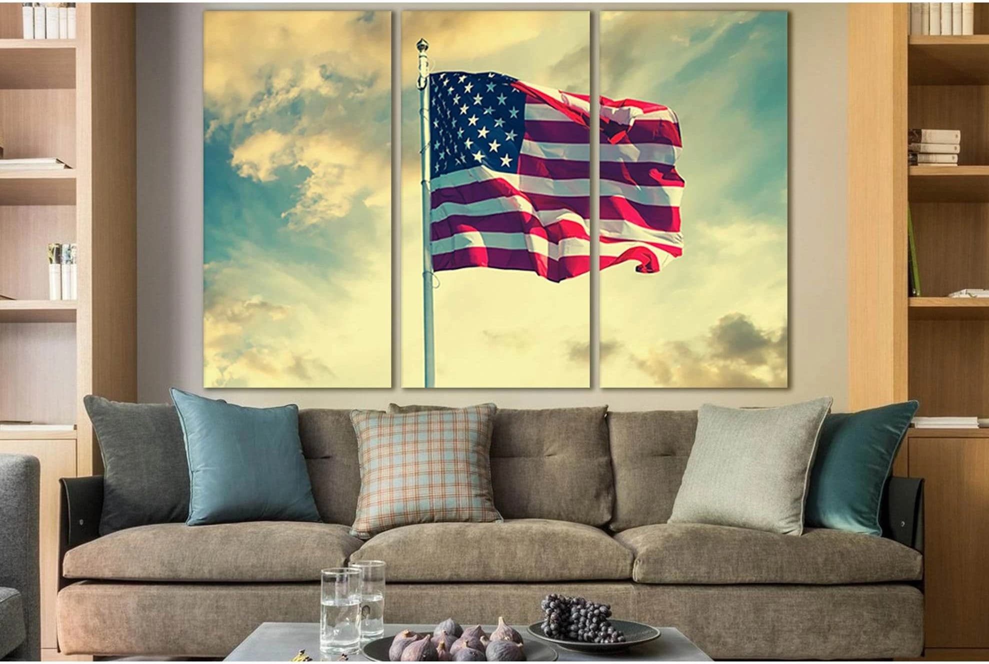 American Flag Waving In The Sky №SL1186 Ready to Hang Canvas Print - Zellart Canvas Prints 0new, ALL_Products, Flags