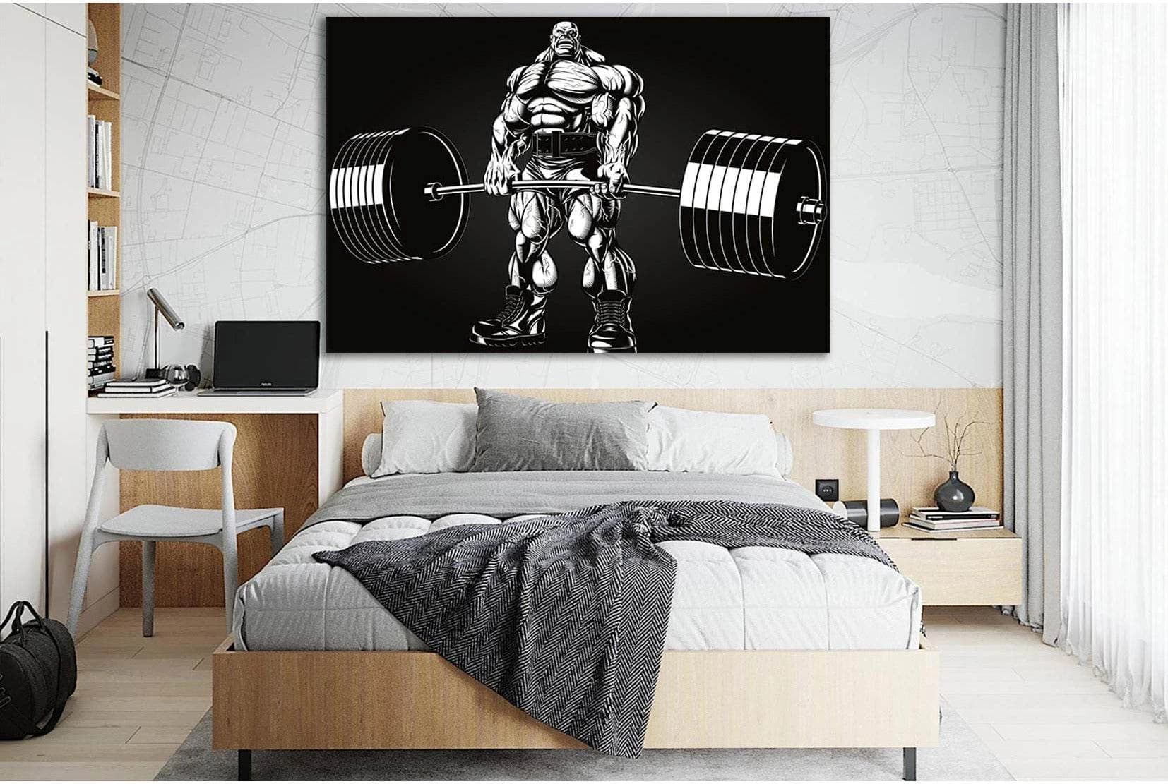 Art Black And White Bodybuilder Picture №SL924 Ready to Hang Canvas Print - Zellart Canvas Prints 0new, ALL_Products, Sports & Motivation