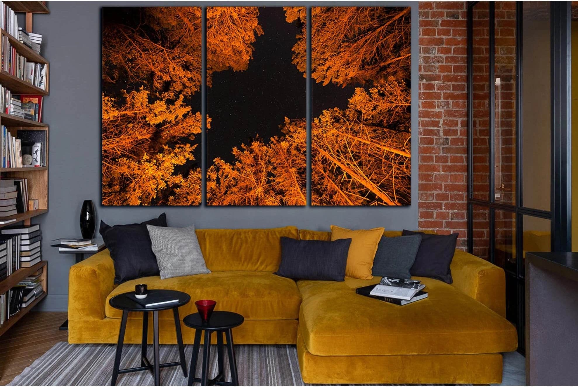 Autumn Trees At Night №SL1068 Ready to Hang Canvas Print - Zellart Canvas Prints 0new, ALL_Products, Trees Wall Art