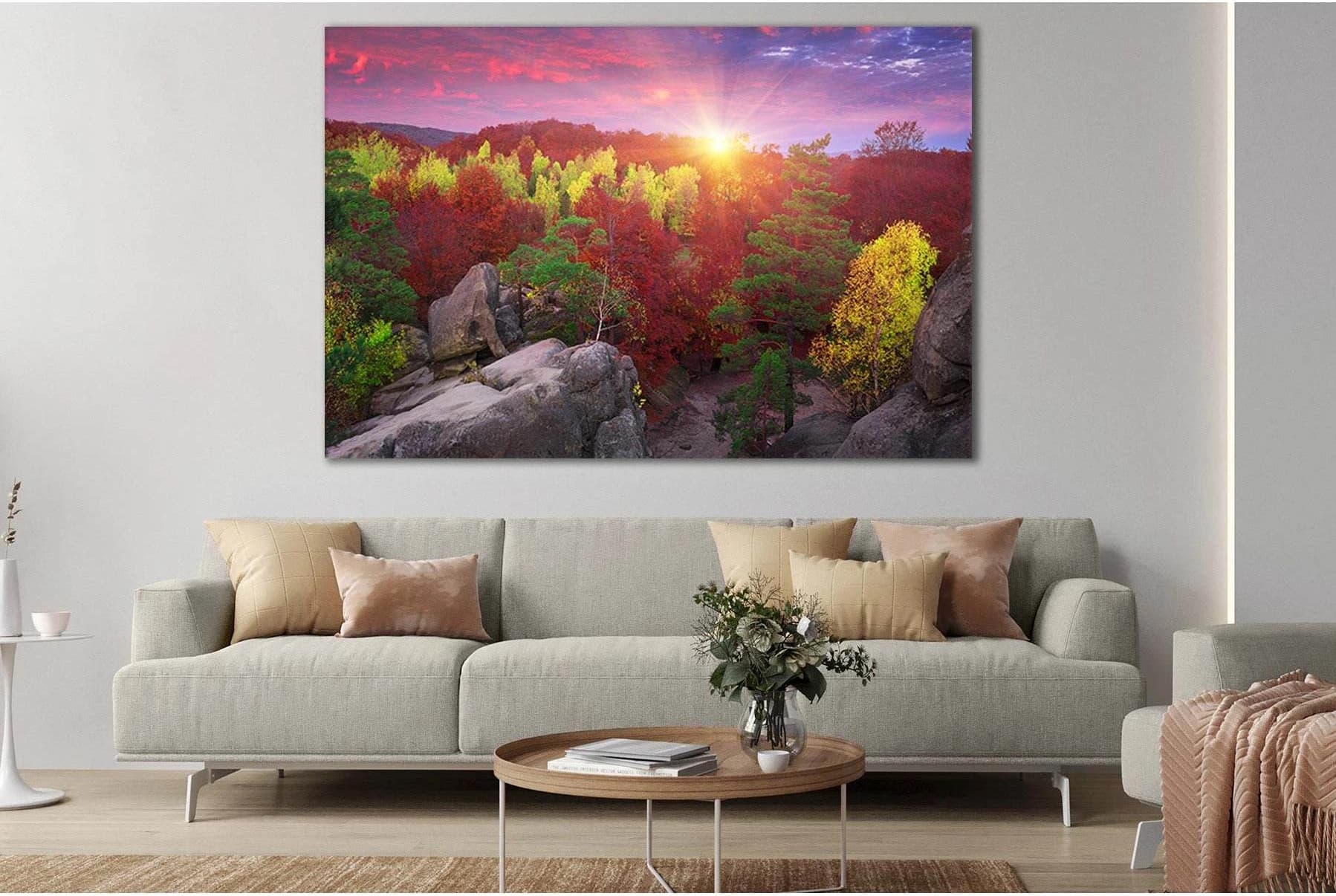 Autumn Trees At Sunrise №SL281 Ready to Hang Canvas Print - Zellart Canvas Prints 0new, ALL_Products, SUNRISE & SUNSET WALL ART