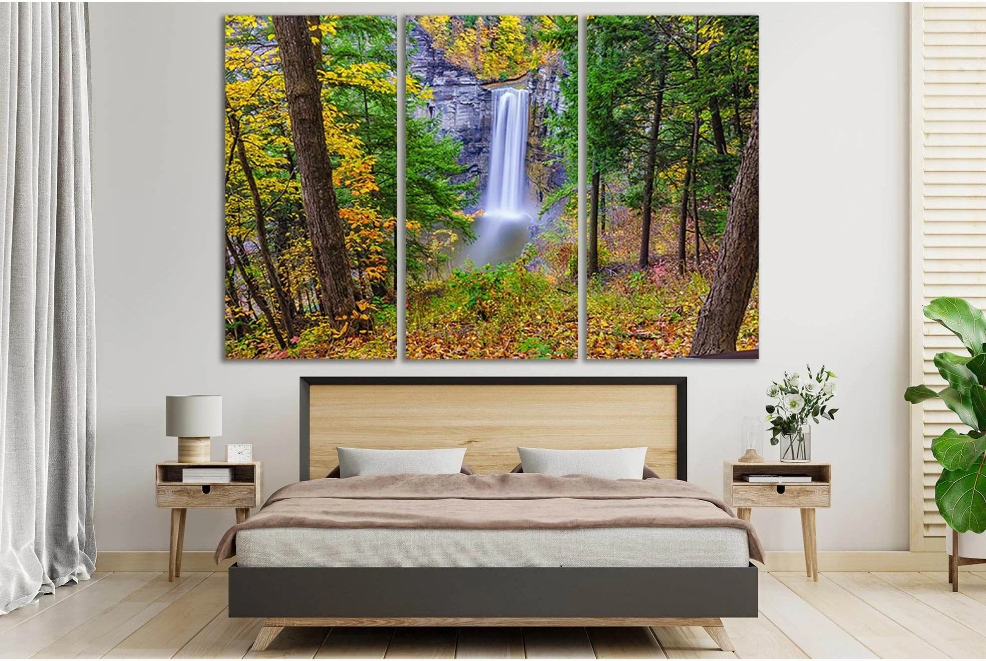 Autumn Waterfall In The Forest №SL450 Ready to Hang Canvas Print - Zellart Canvas Prints 0new, ALL_Products, Waterfall, Waterfall Wall Art