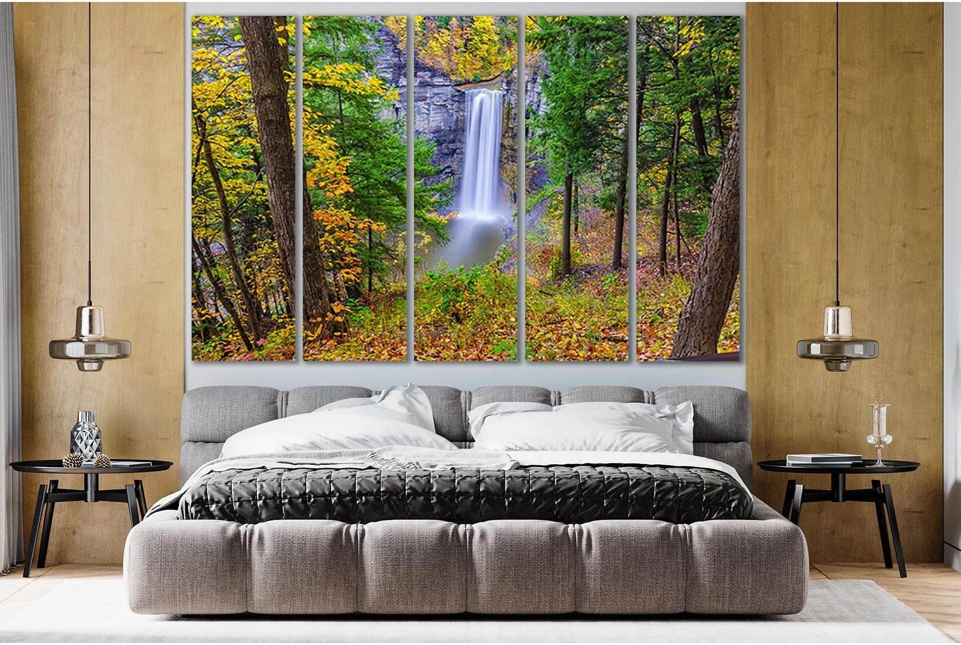 Autumn Waterfall In The Forest №SL450 Ready to Hang Canvas Print - Zellart Canvas Prints 0new, ALL_Products, Waterfall, Waterfall Wall Art