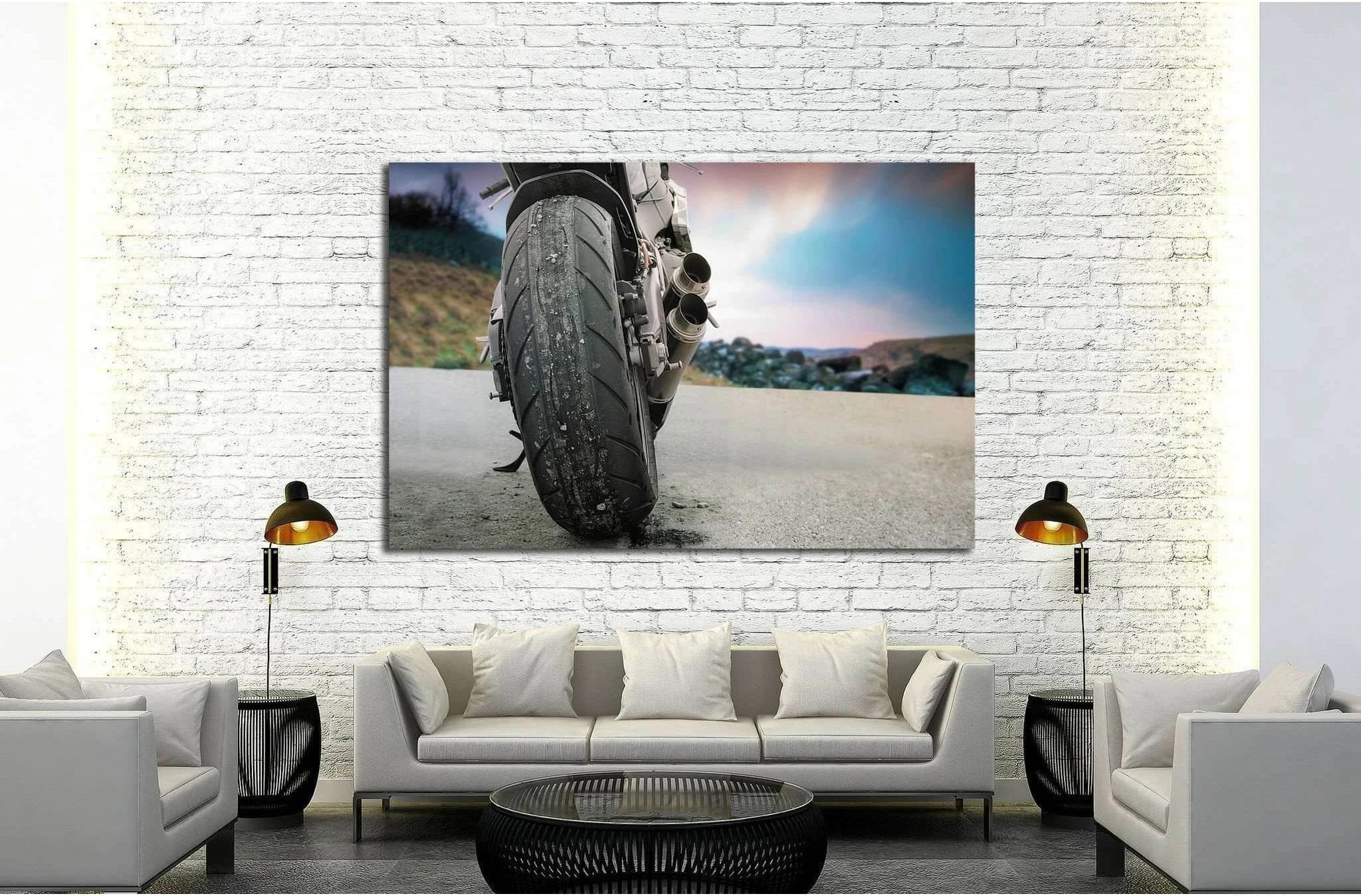 Back view of a motorbike with scenic landscape №1877 Ready to Hang Canvas Print - Zellart Canvas Prints ALL_Products, s-1877