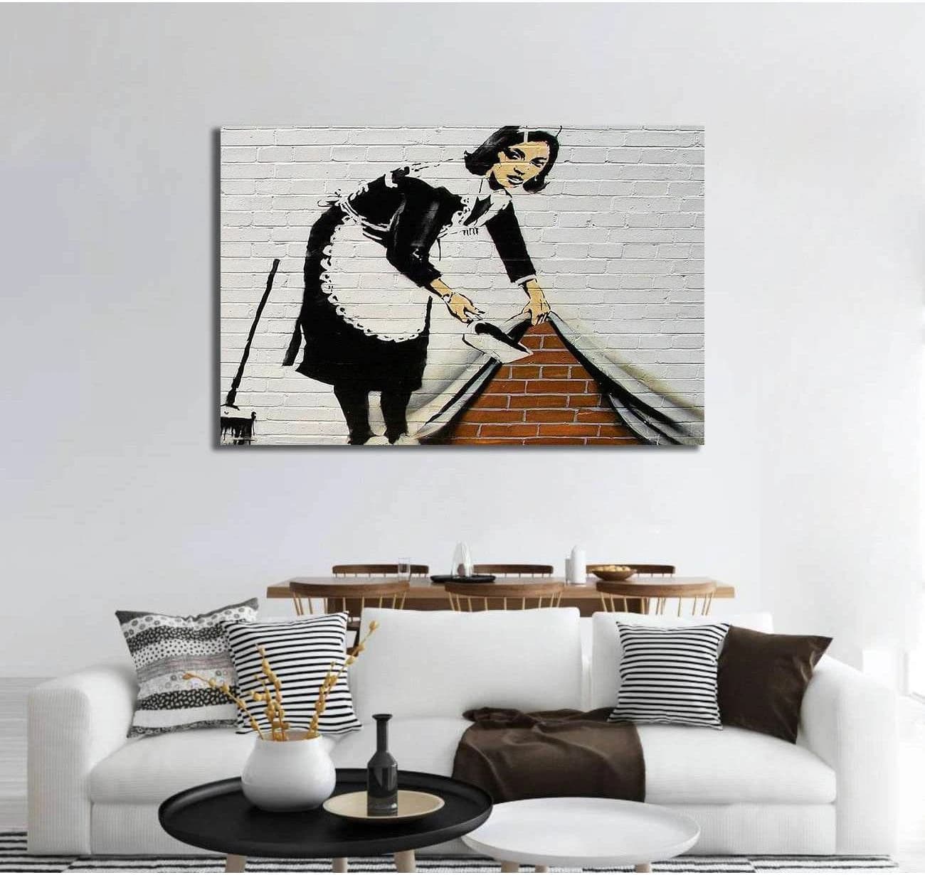 Banksy French maid sweeping - Ready to Hang Canvas Print - Zellart Canvas Prints 000Negative, 6031, ALL_Products