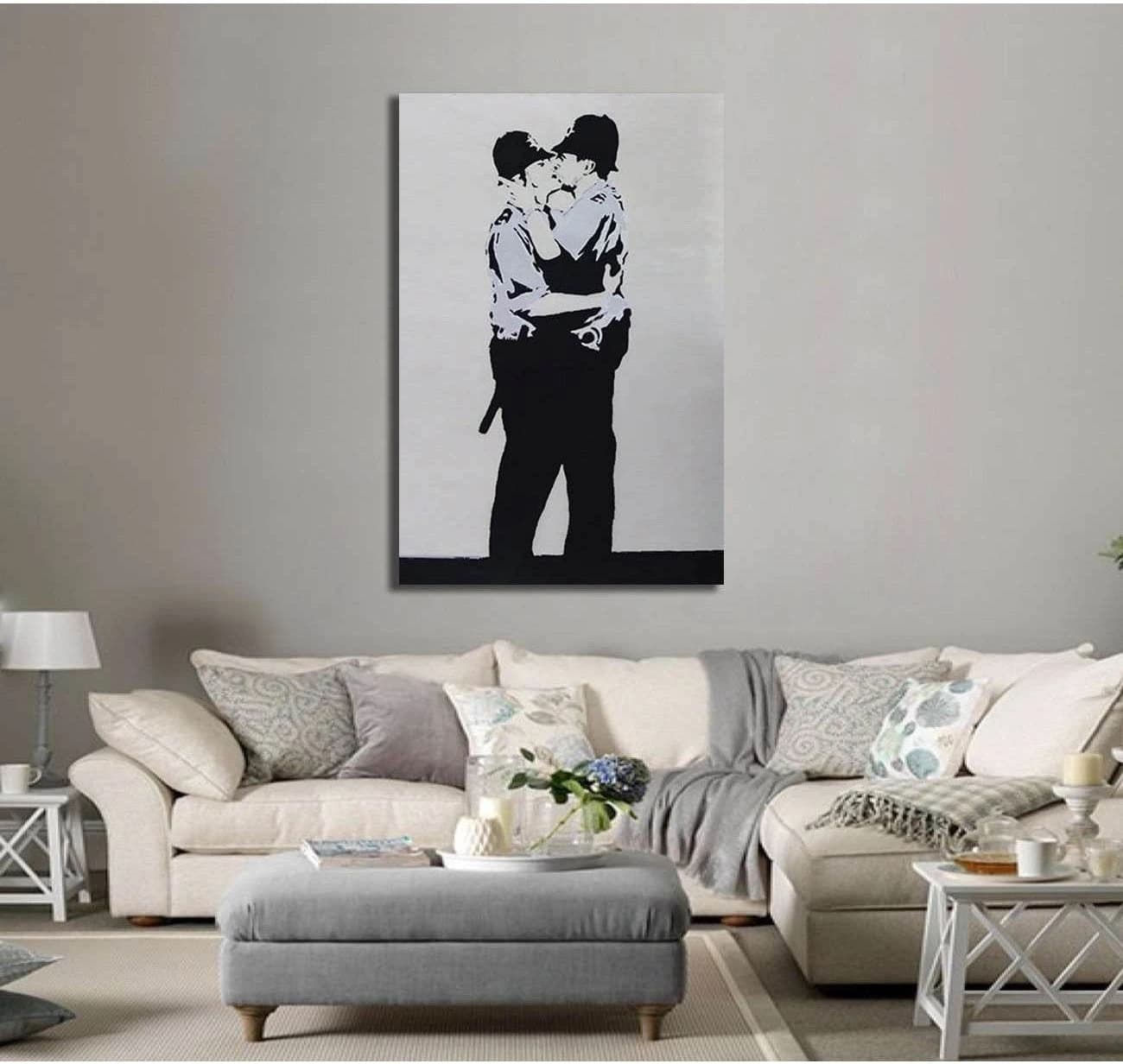 Banksy two policemen kissing - Ready to Hang Canvas Print - Zellart Canvas Prints 000Negative, 6030, ALL_Products