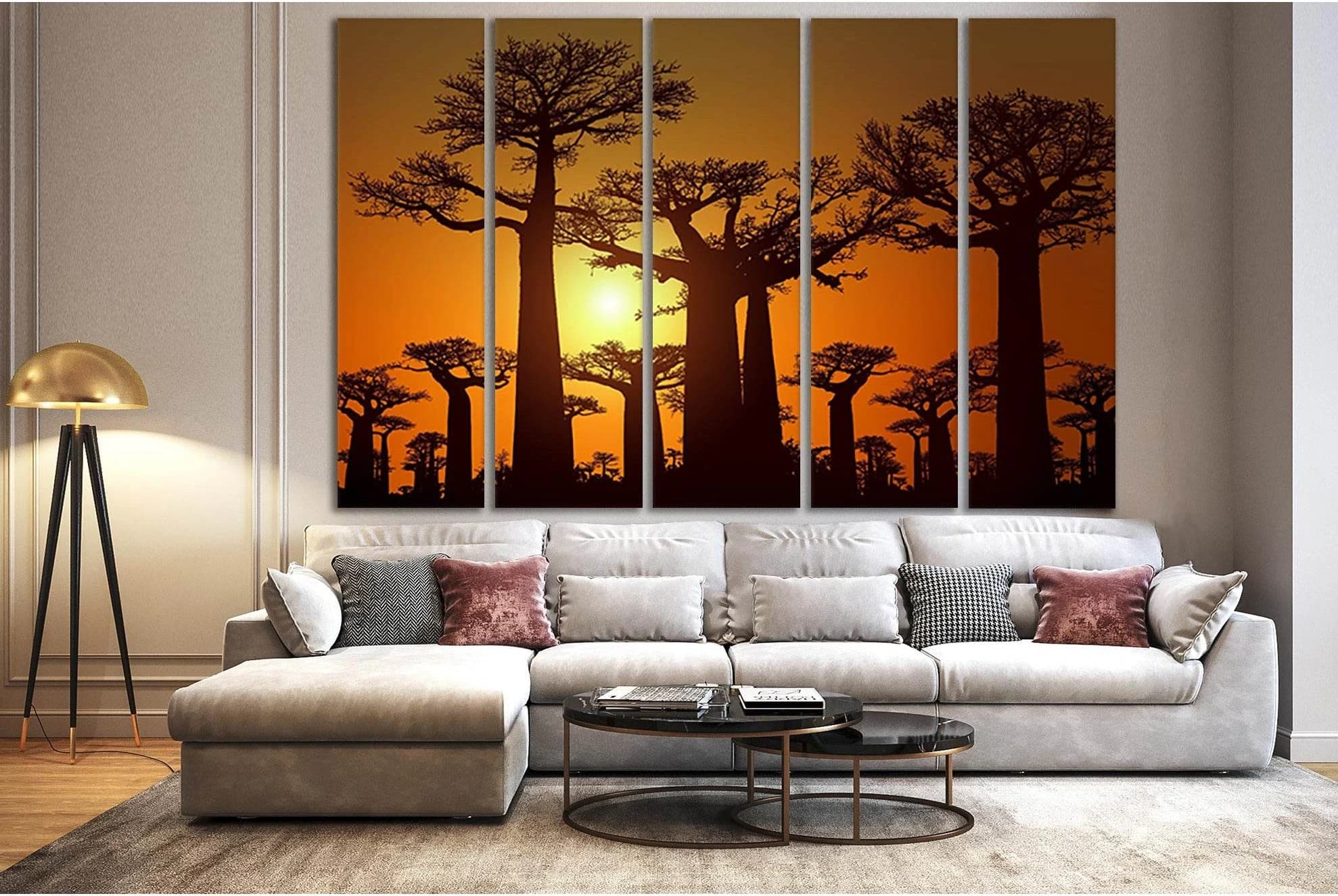 Baobab Silhouettes At Sunset №SL521 Ready to Hang Canvas Print - Zellart Canvas Prints 0new, ALL_Products, Trees Wall Art