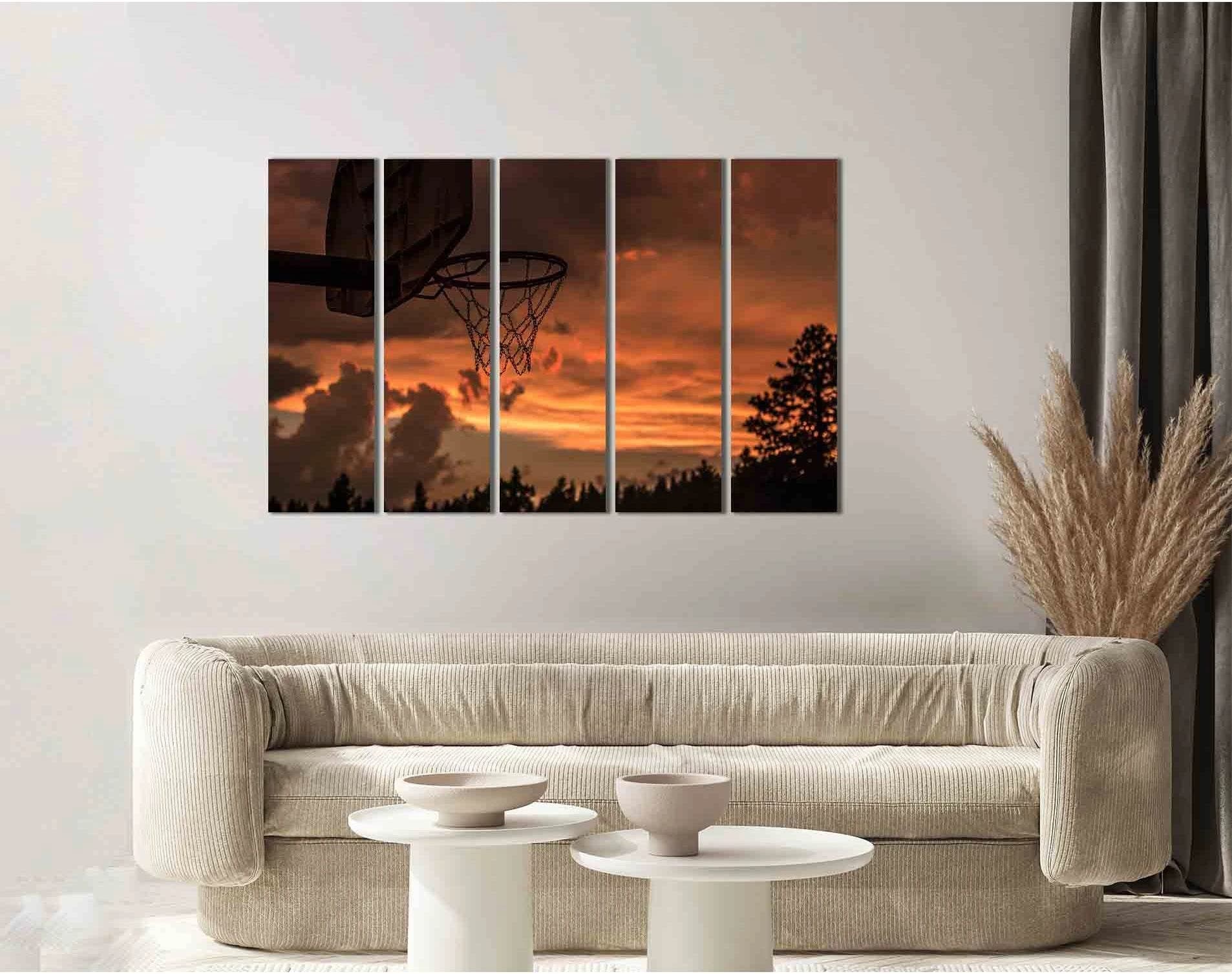 Basketball hoop at sunset №D2029 Ready to Hang Canvas Print - Zellart Canvas Prints 0new, ALL_Products, Sunrise & sunset wall art