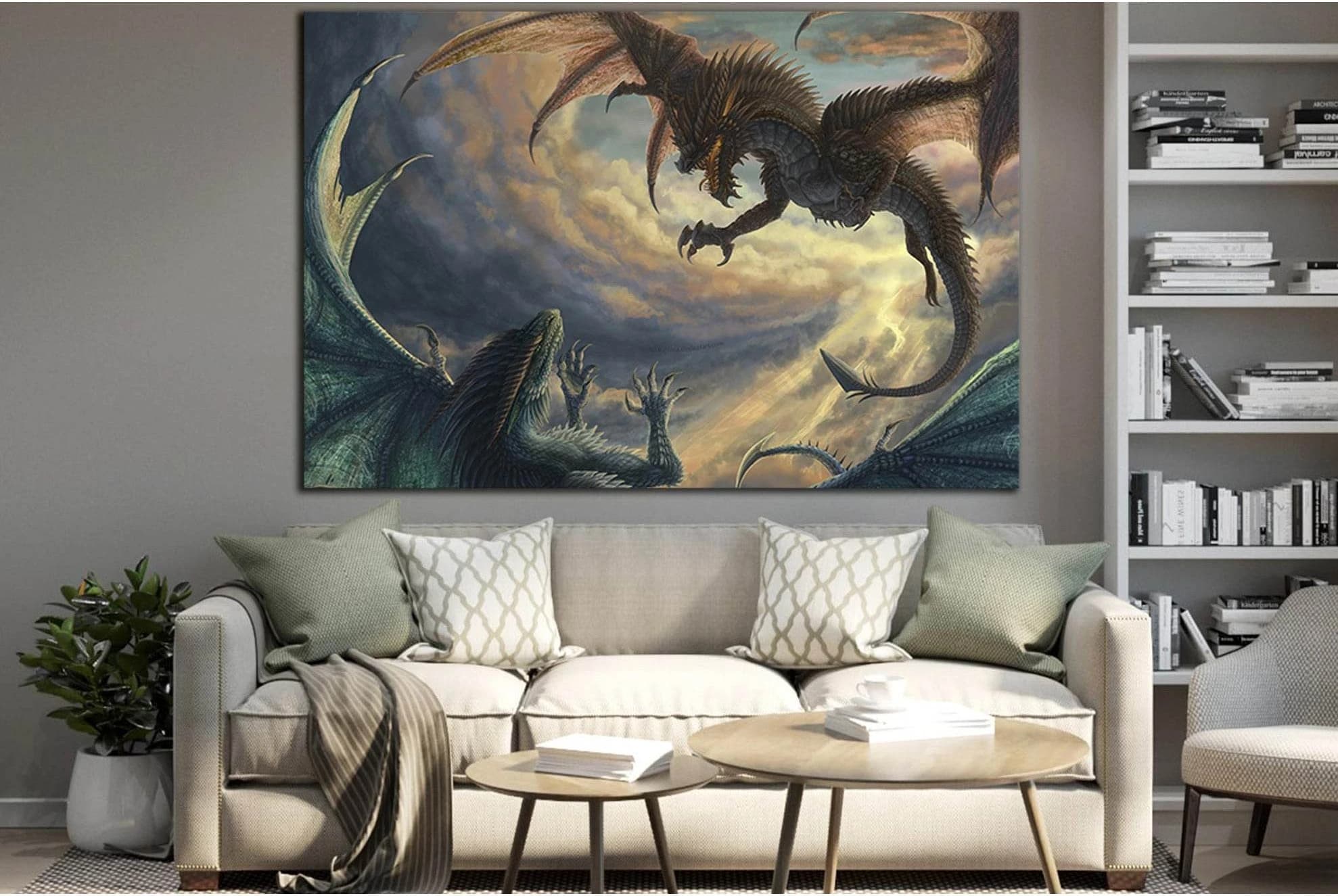 Battle Dragons №SL1270 Ready to Hang Canvas Print - Zellart Canvas Prints 0new, ALL_Products, Fantasy And Sci Fi Wall Art