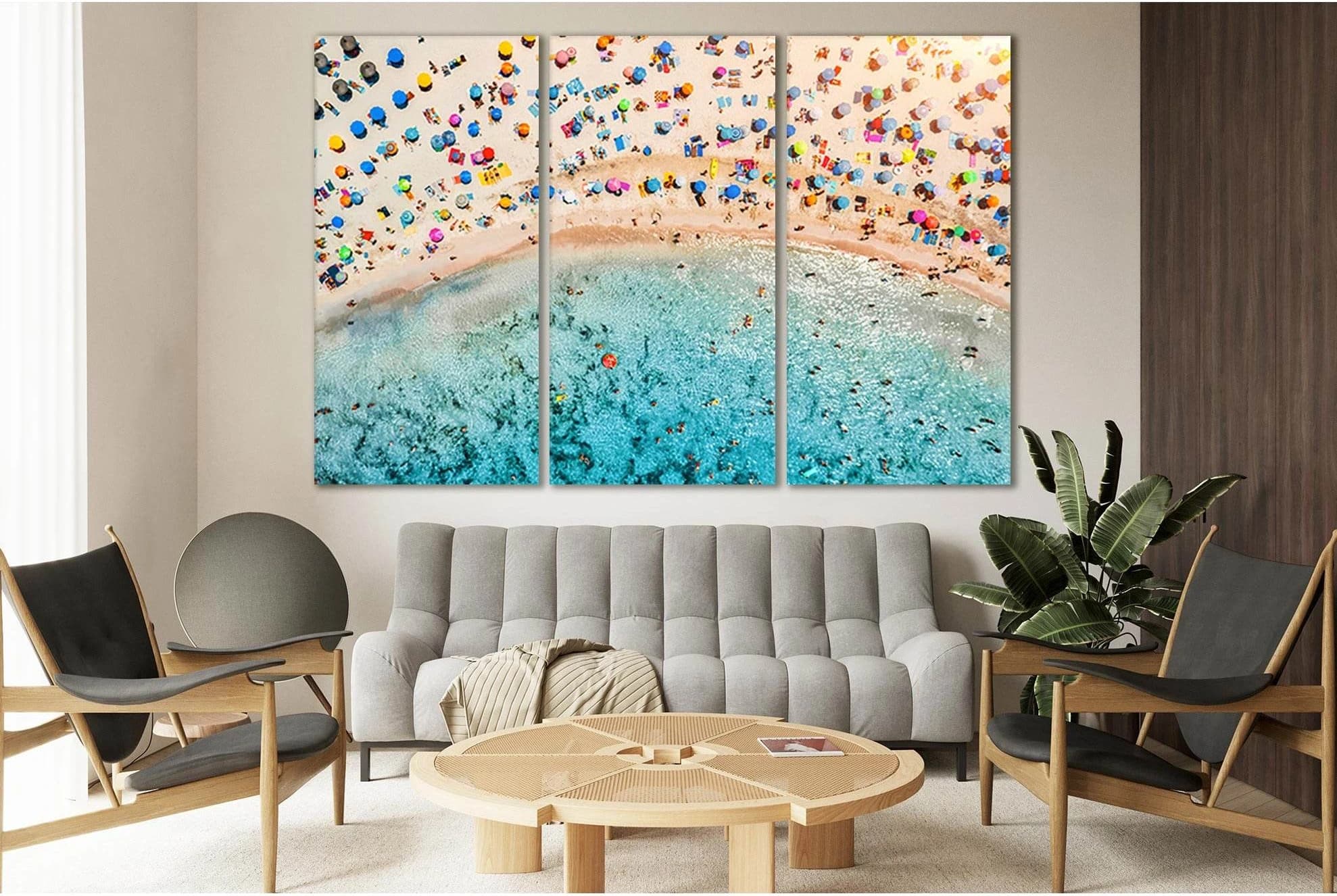 Beach With Colorful Umbrellas №SL145 Ready to Hang Canvas Print - Zellart Canvas Prints 0new, ALL_Products, Beach Ocean & Waves