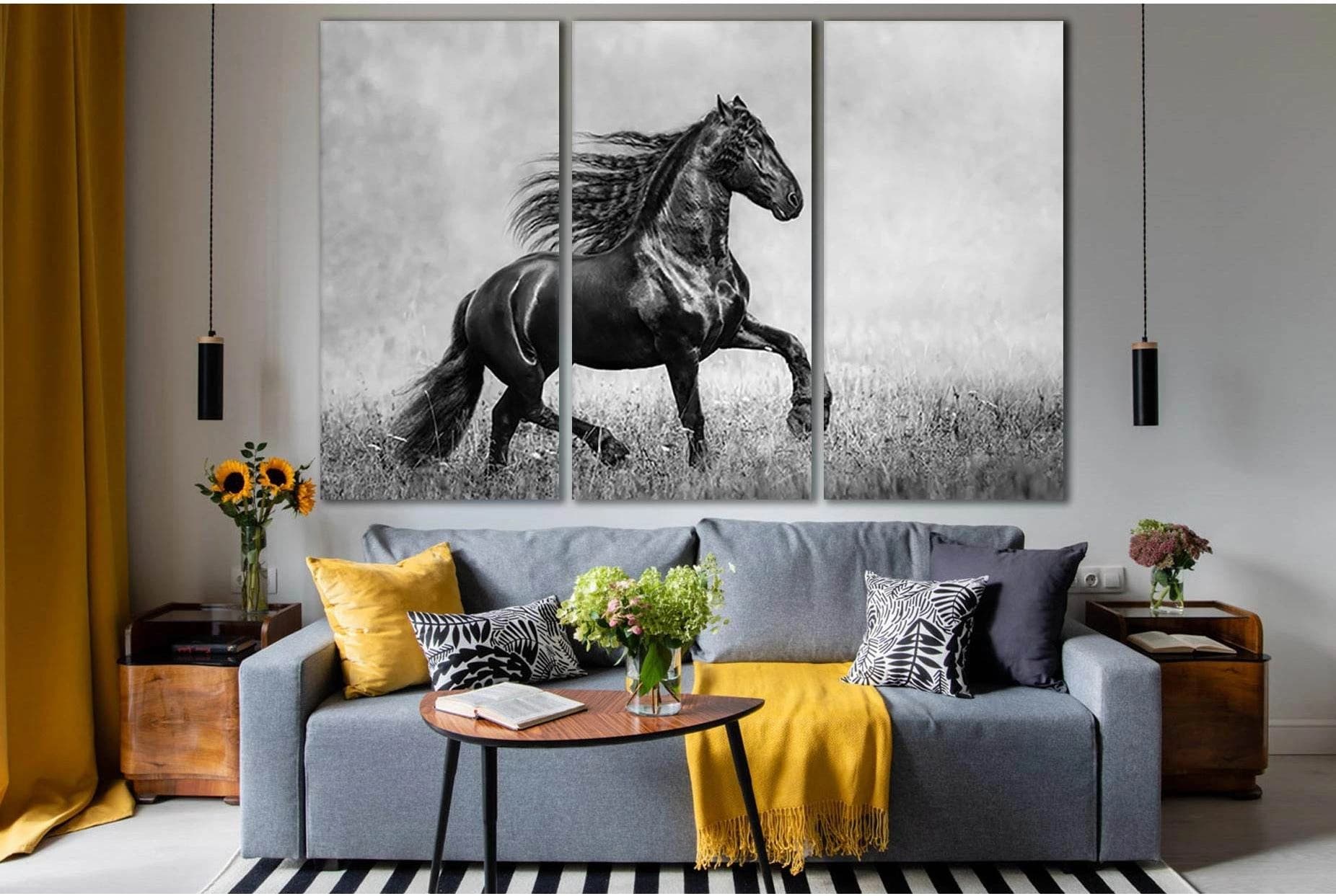 Beautiful Black Horse Black and White №SL858 Ready to Hang Canvas Print - Zellart Canvas Prints 0new, ALL_Products, Black & White Wall Art