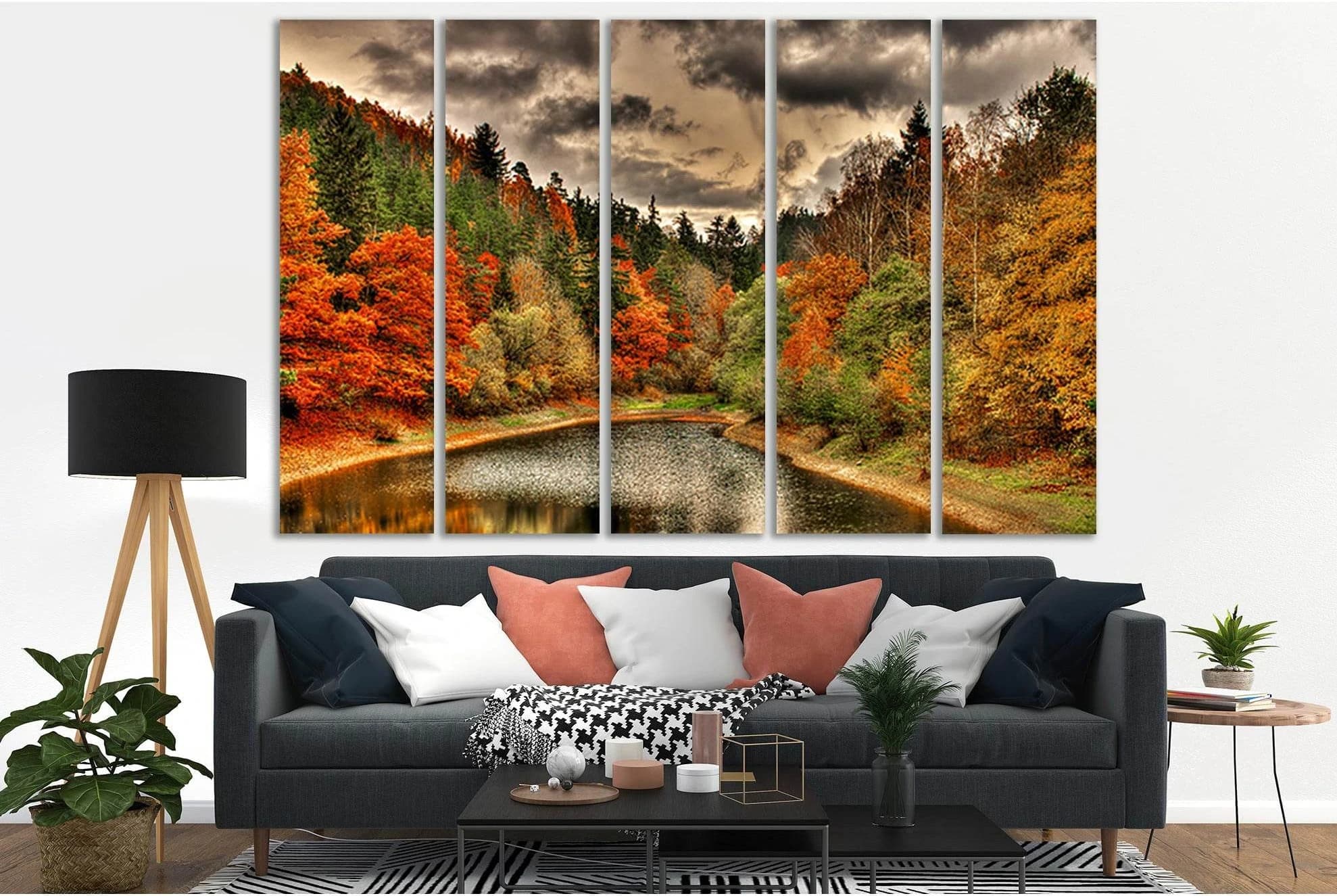 Beautiful Forest Lake Autumn №SL628 Ready to Hang Canvas Print - Zellart Canvas Prints 0new, ALL_Products, Autumn Wall Art