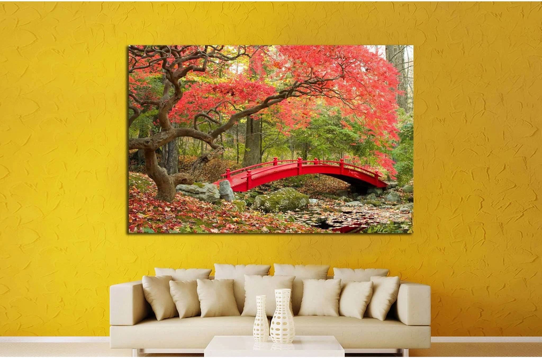 Beautiful Japanese Garden and red bridge №1444 Ready to Hang Canvas Print - Zellart Canvas Prints ALL_Products, s-1444
