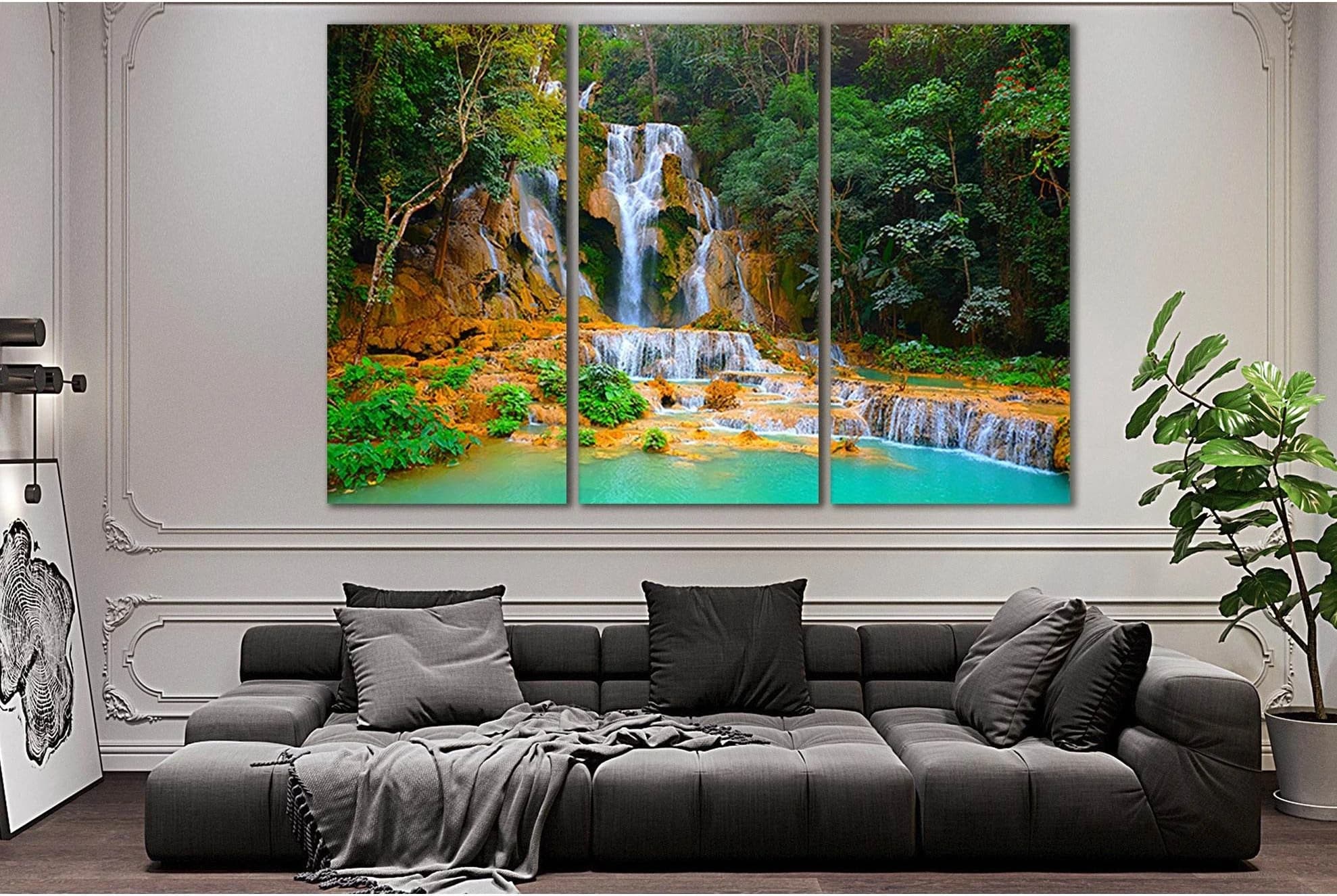 Beautiful Kuang Si Waterfall Laos №SL466 Ready to Hang Canvas Print - Zellart Canvas Prints 0new, ALL_Products, Waterfall, Waterfall Wall Art