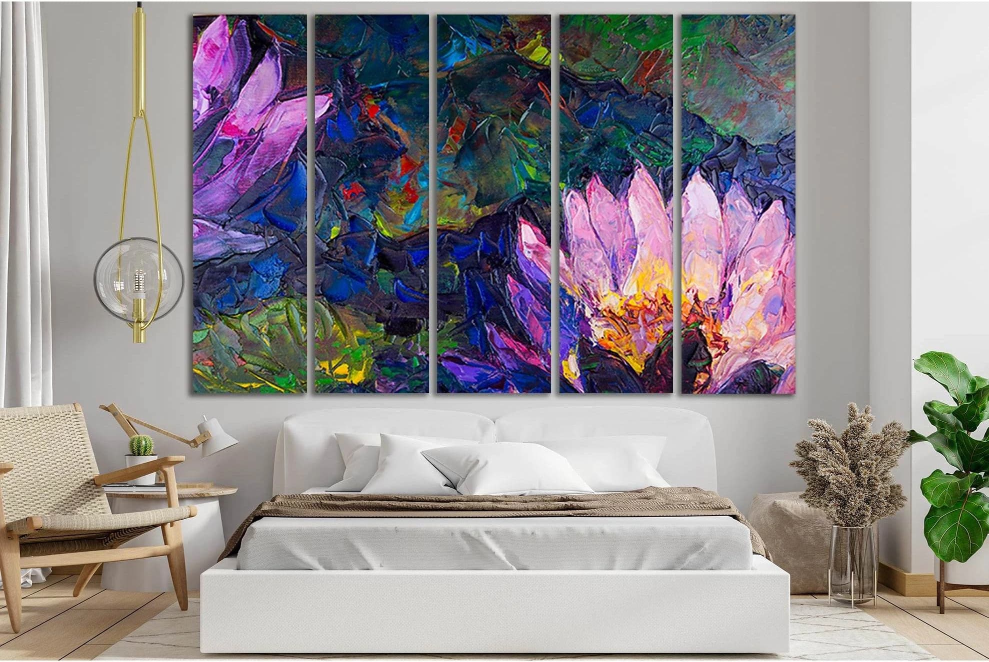 Beautiful Lotus Flower Oil Painting №SL577 Ready to Hang Canvas Print - Zellart Canvas Prints 0new, ALL_Products, Oil Painting Wall Art