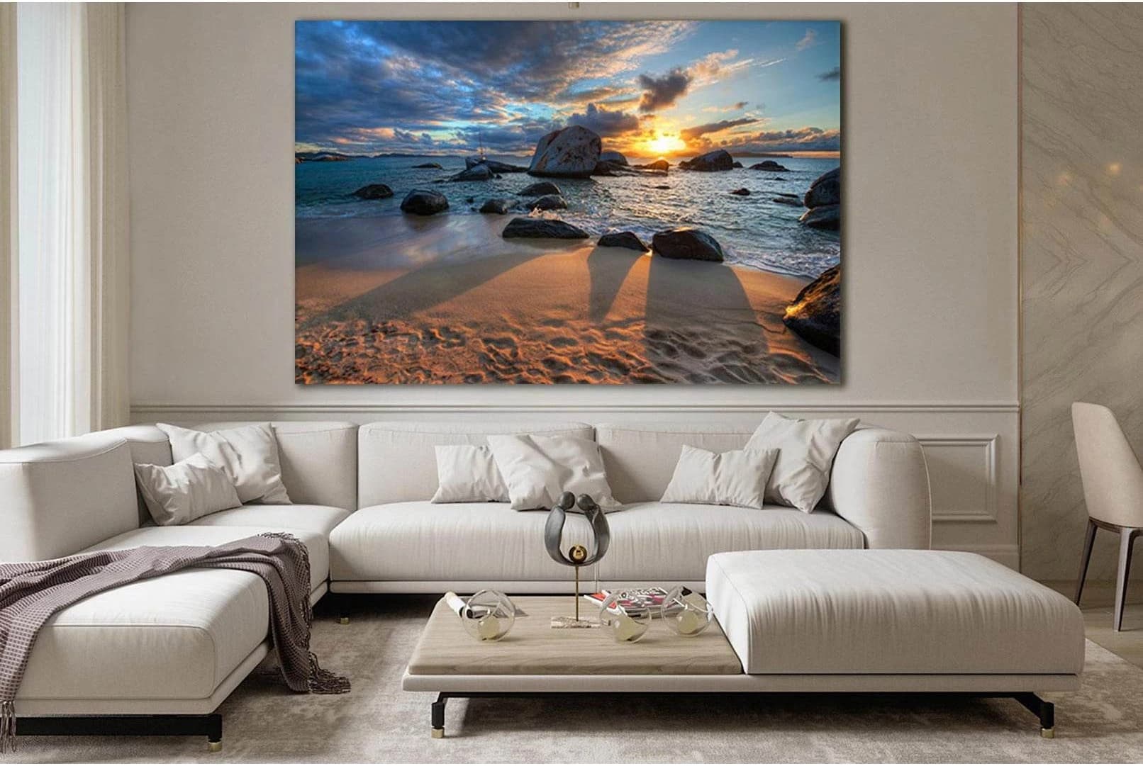 Beautiful Seascape At Sunset №SL250 Ready to Hang Canvas Print - Zellart Canvas Prints 0new, ALL_Products, SUNRISE & SUNSET WALL ART