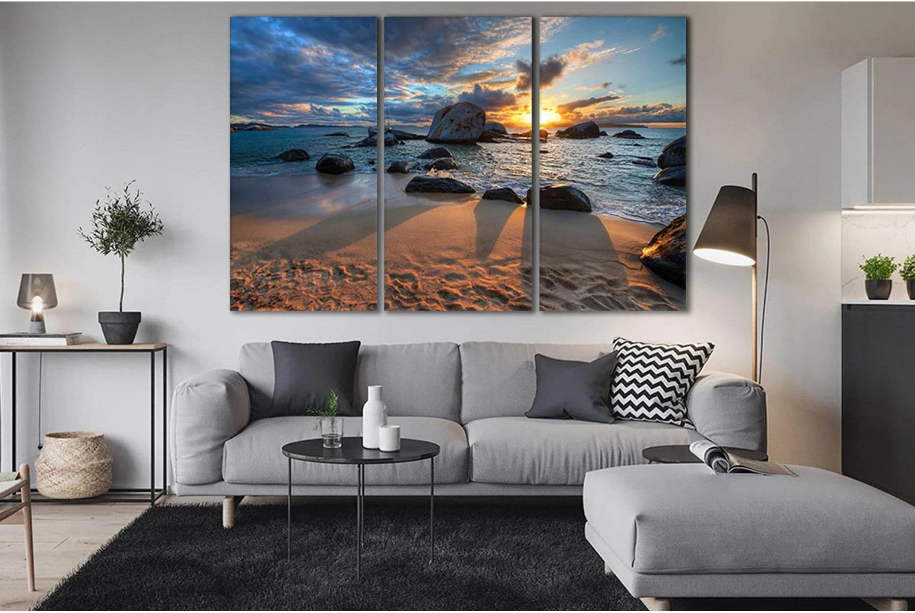 Beautiful Seascape At Sunset №SL250 Ready to Hang Canvas Print - Zellart Canvas Prints 0new, ALL_Products, SUNRISE & SUNSET WALL ART