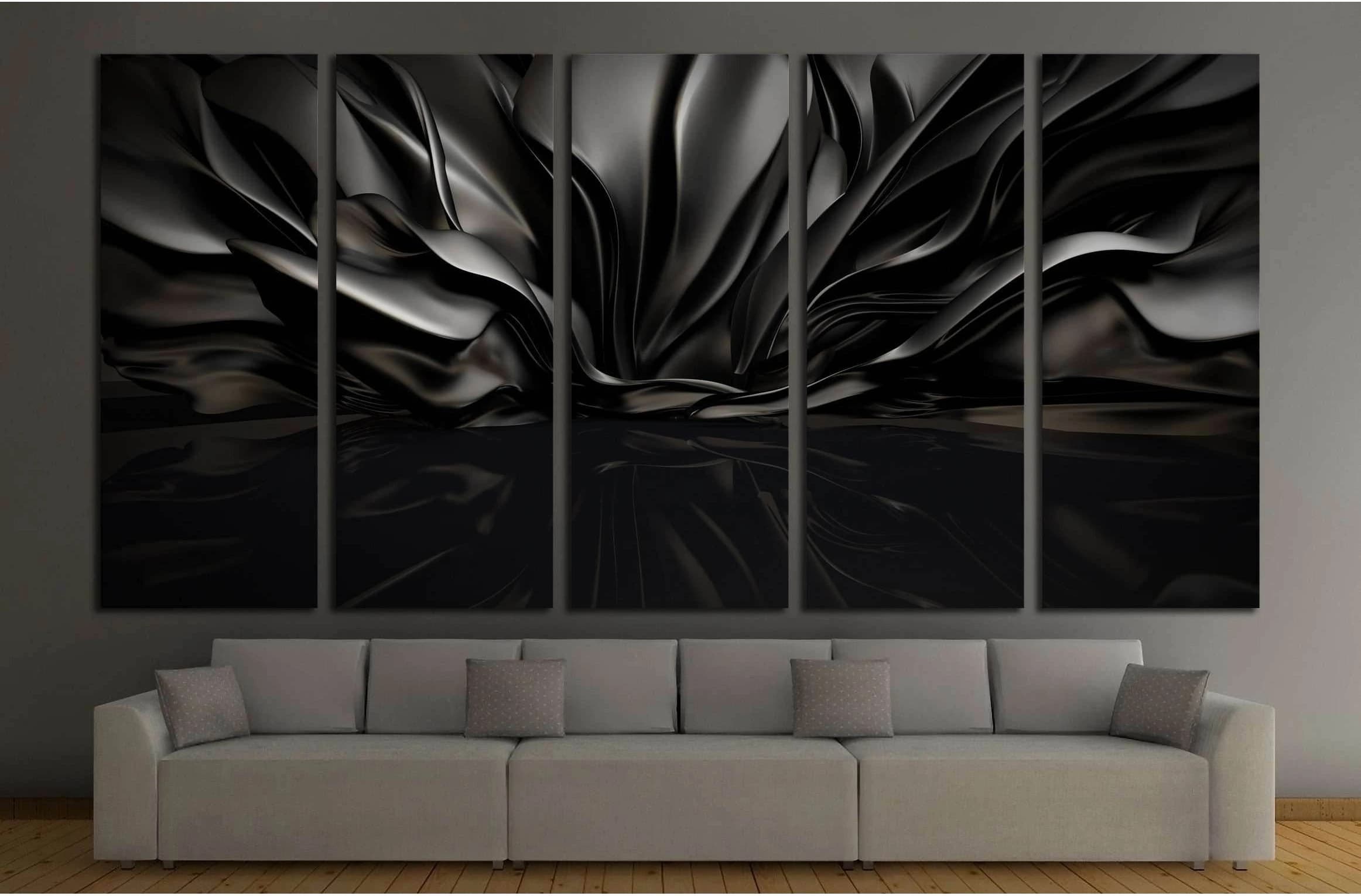 Beautiful stylish black background with developing, flying cloth in a room with a reflection on the floor №2886 Ready to Hang Canvas Print - Zellart Canvas Prints ALL_Products, s-2886
