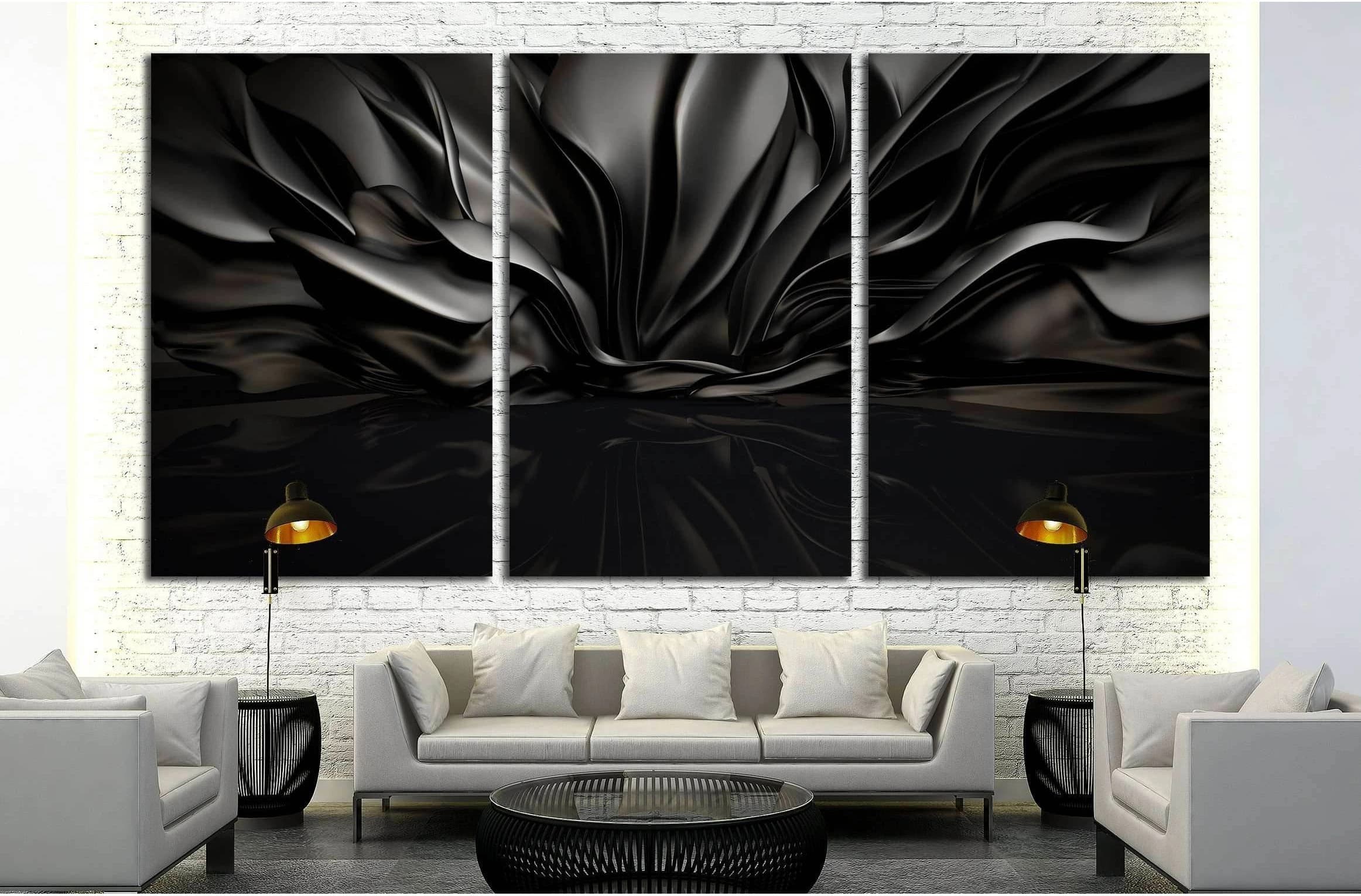 Beautiful stylish black background with developing, flying cloth in a room with a reflection on the floor №2886 Ready to Hang Canvas Print - Zellart Canvas Prints ALL_Products, s-2886
