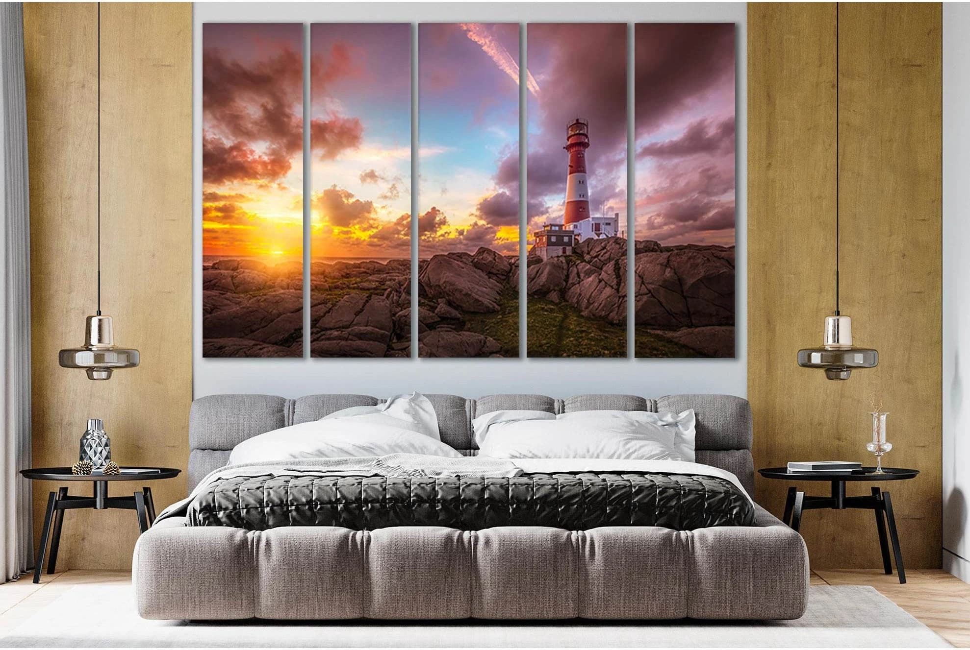 Beautiful Sunset And Marine Lighthouse №SL284 Ready to Hang Canvas Print - Zellart Canvas Prints 0new, ALL_Products, SUNRISE & SUNSET WALL ART