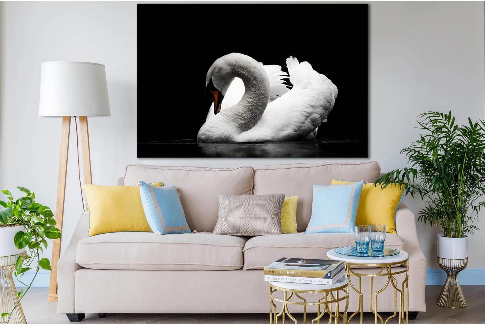 Beautiful Swan Black And White №SL844 Ready to Hang Canvas Print - Zellart Canvas Prints 0new, ALL_Products, Black & White Wall Art