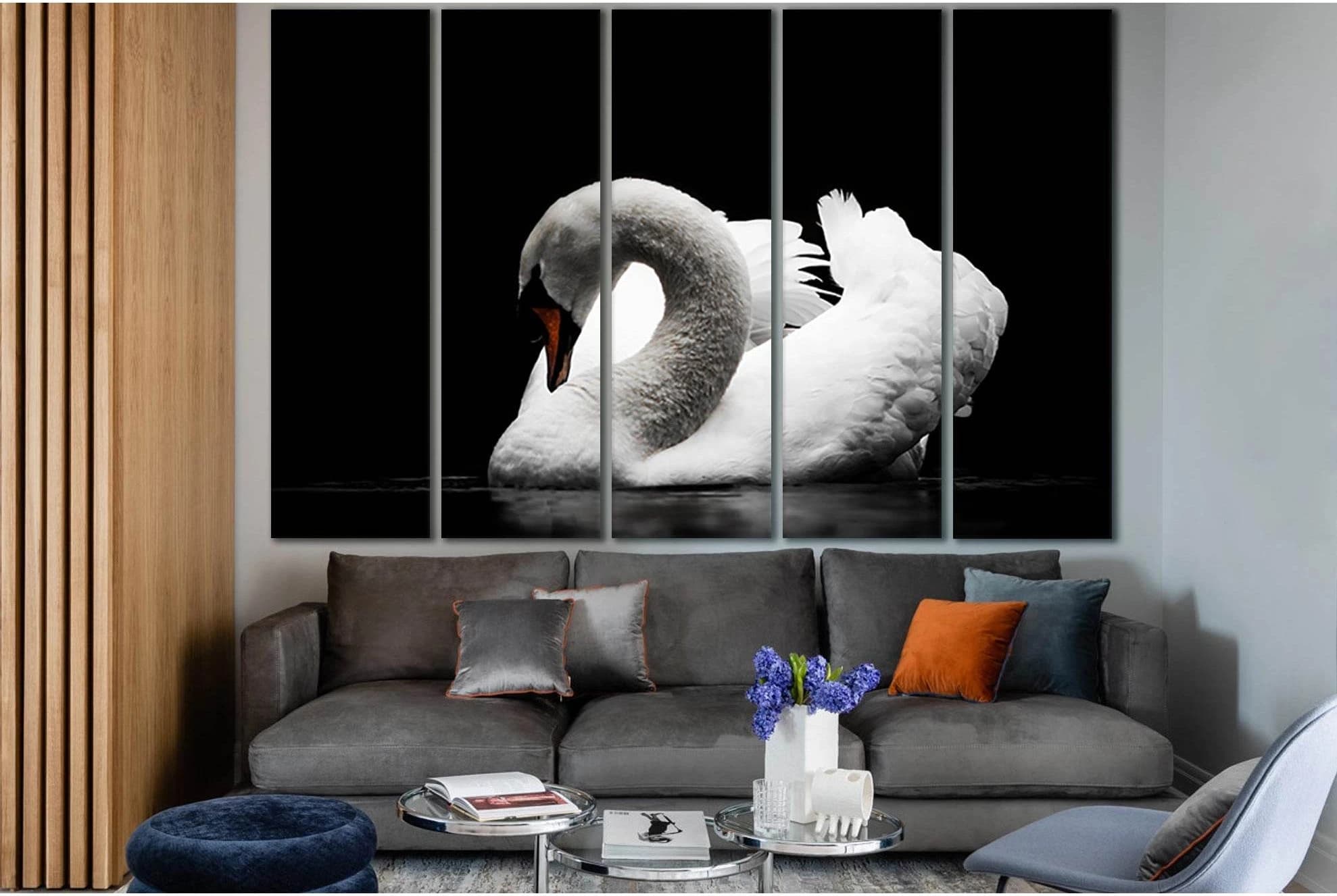 Beautiful Swan Black And White №SL844 Ready to Hang Canvas Print - Zellart Canvas Prints 0new, ALL_Products, Black & White Wall Art