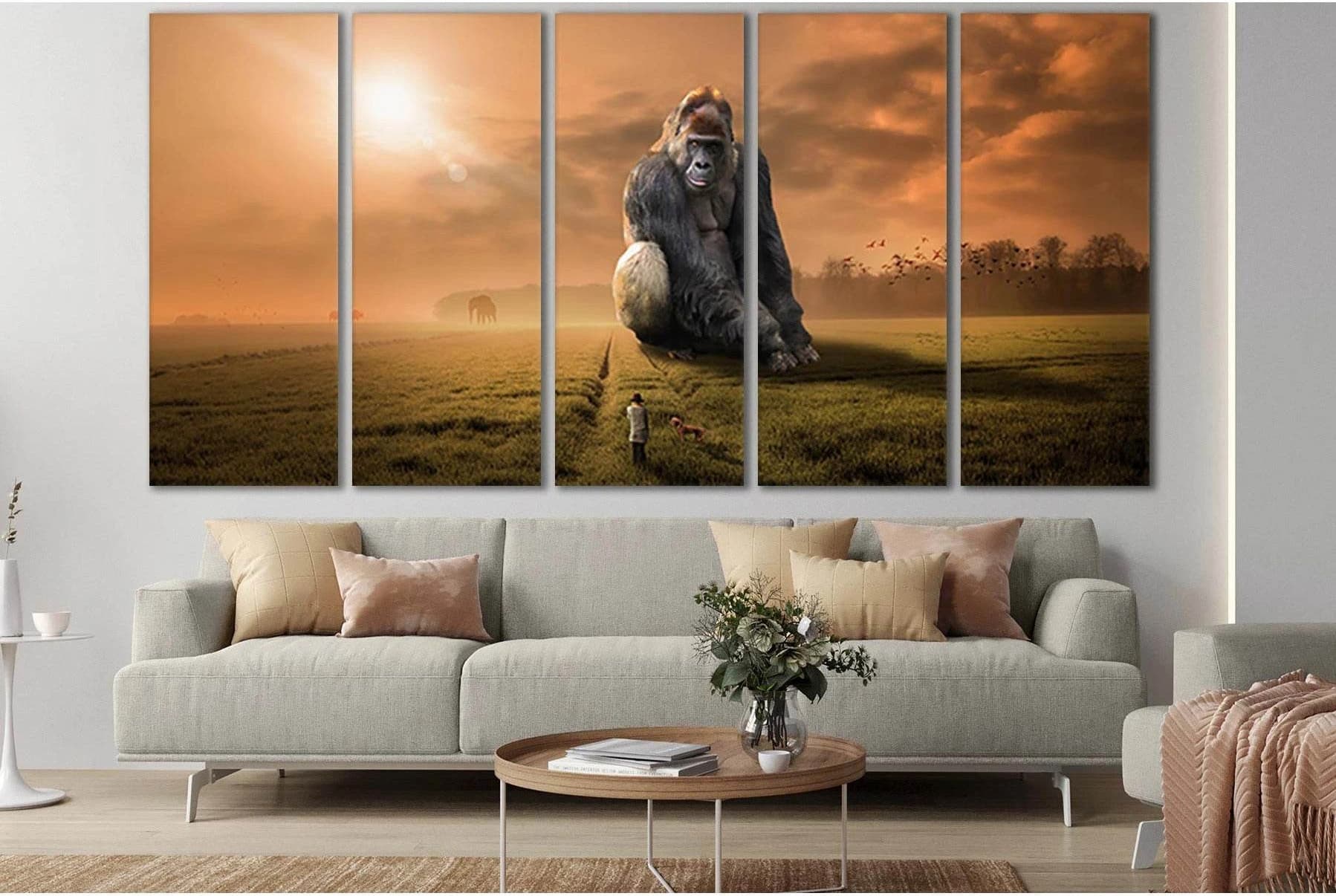 Big Monkey And Girl With Dog №SL1040 Ready to Hang Canvas Print - Zellart Canvas Prints 0new, ALL_Products, Animals & Wildlife