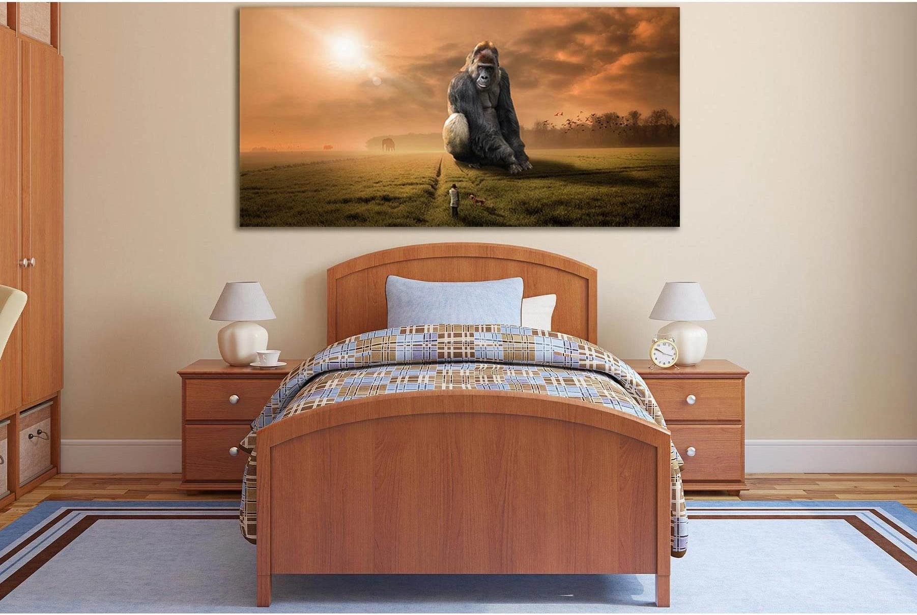 Big Monkey And Girl With Dog №SL1040 Ready to Hang Canvas Print - Zellart Canvas Prints 0new, ALL_Products, Animals & Wildlife