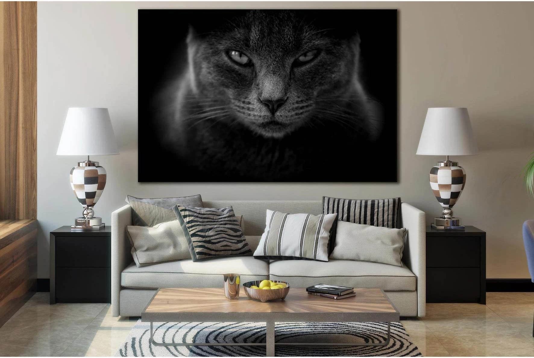 Black And White Cat Portrait №SL843 Ready to Hang Canvas Print - Zellart Canvas Prints 0new, ALL_Products, Black & White Wall Art