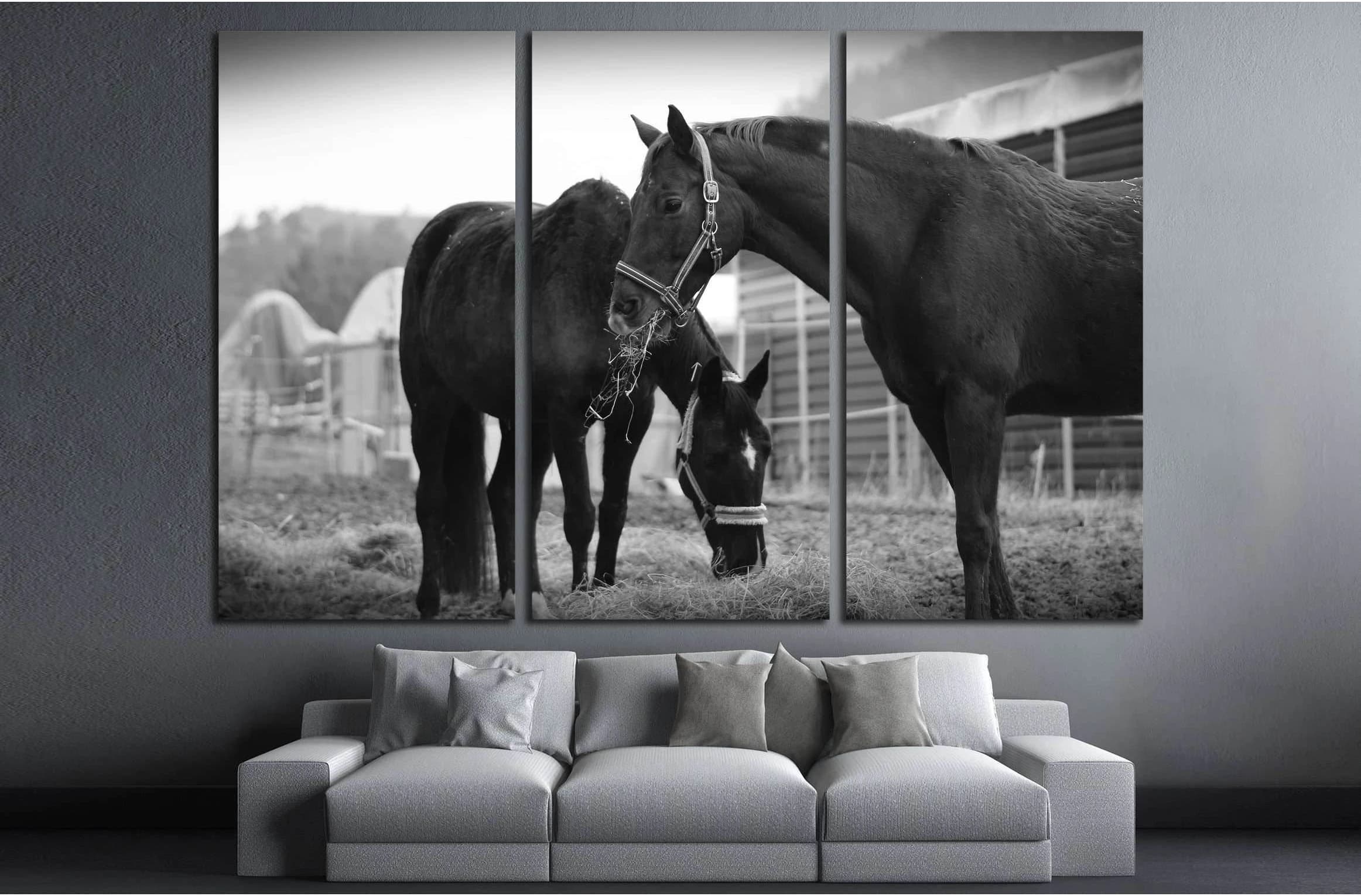Black and white horse wall art №5008 - Zellart Canvas Prints ALL_Products, Horses, s-5008