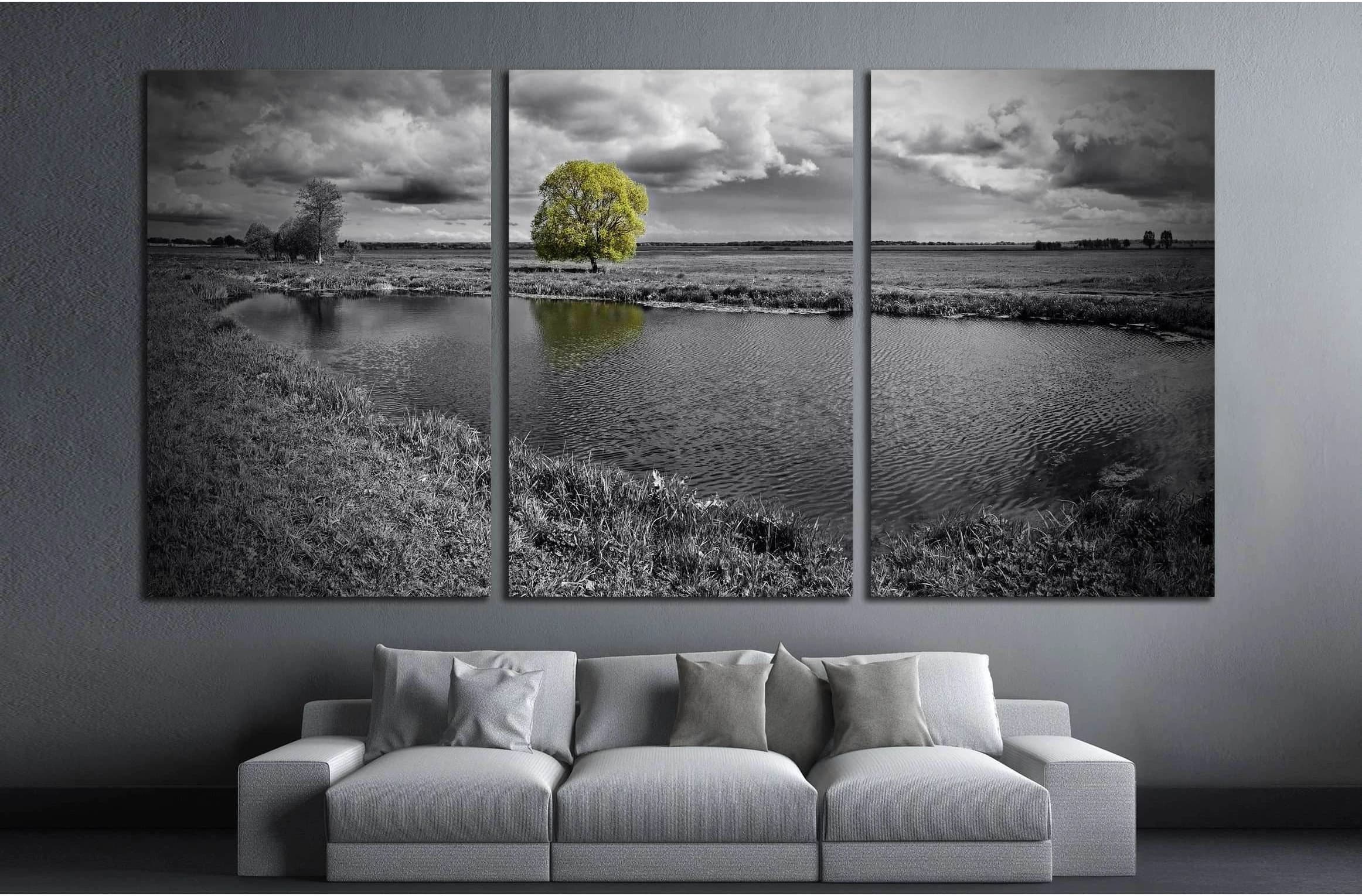 black and white landscape and green tree №2676 Ready to Hang Canvas Print - Zellart Canvas Prints ALL_Products, s-2676