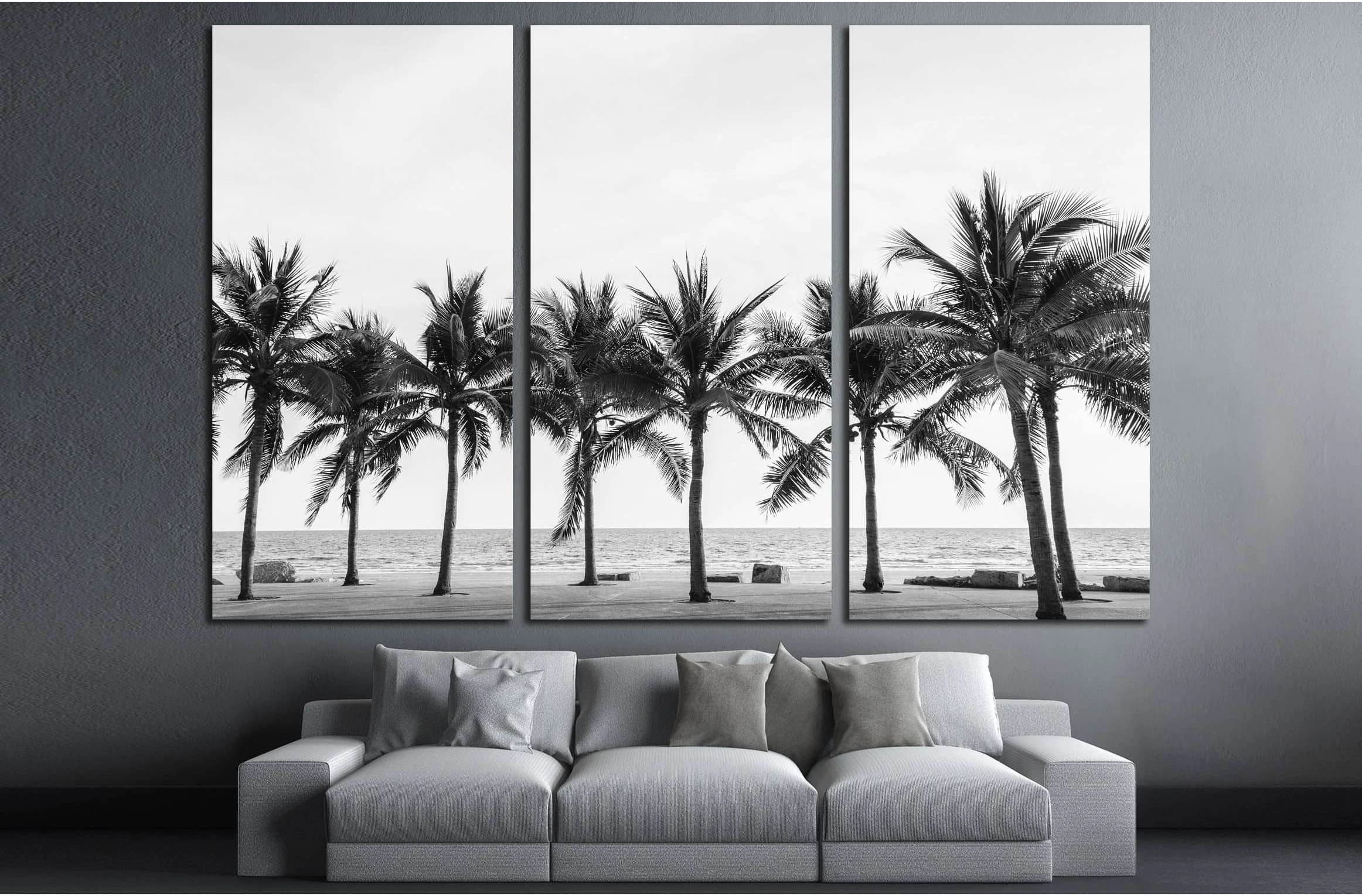 Black & White view of Beautiful beach with palms, Thailand №2848 Ready to Hang Canvas Print - Zellart Canvas Prints ALL_Products, s-2848