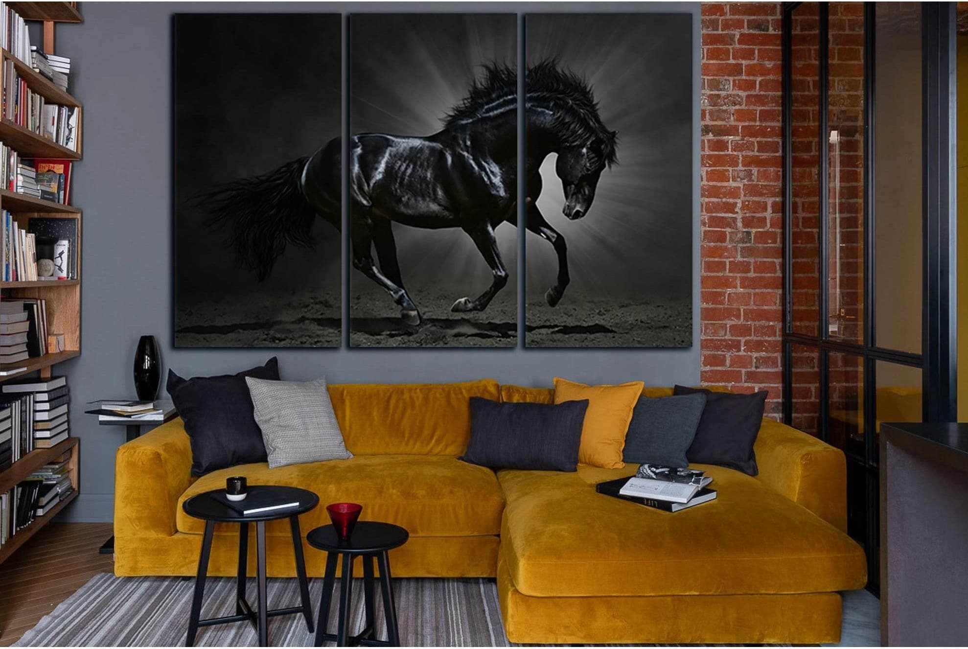 Black Horse In The Rays Of Light №SL1005 Ready to Hang Canvas Print - Zellart Canvas Prints 0new, ALL_Products, Animals & Wildlife, Horses