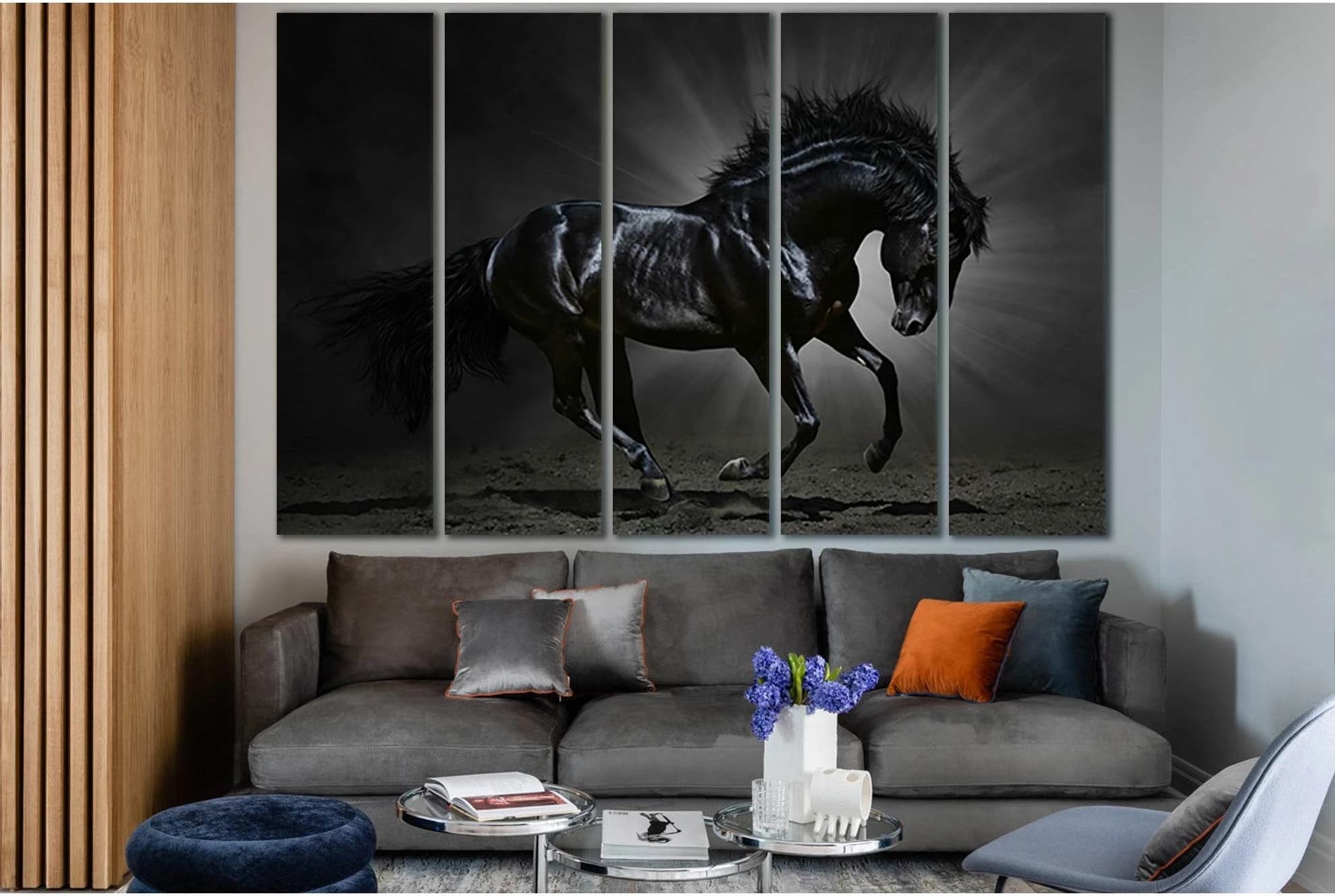Black Horse In The Rays Of Light №SL1005 Ready to Hang Canvas Print - Zellart Canvas Prints 0new, ALL_Products, Animals & Wildlife, Horses
