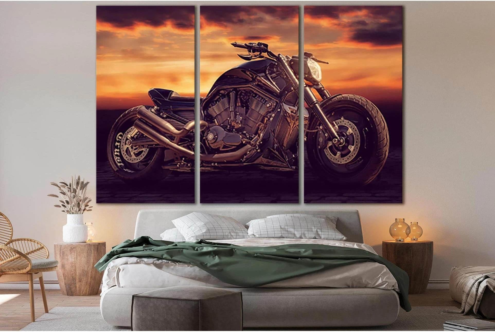 Black Motorcycle During Sunset №SL1437 Ready to Hang Canvas Print - Zellart Canvas Prints 0new, ALL_Products, Engine
