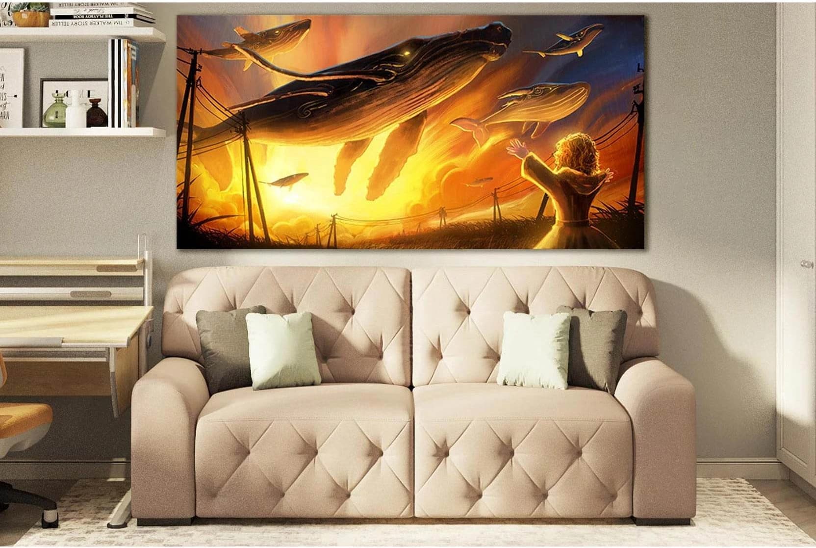 Boy And Huge Air Magic Whales №SL1247 Ready to Hang Canvas Print - Zellart Canvas Prints 0new, ALL_Products, Fantasy And Sci Fi Wall Art, Whale