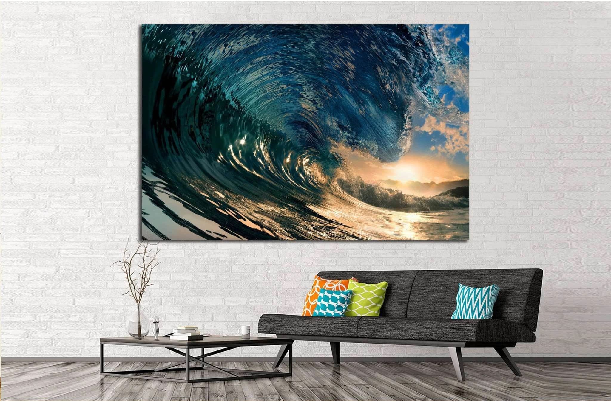 A large, dynamic, and high-contrast image of a breaking ocean wave., product view 3