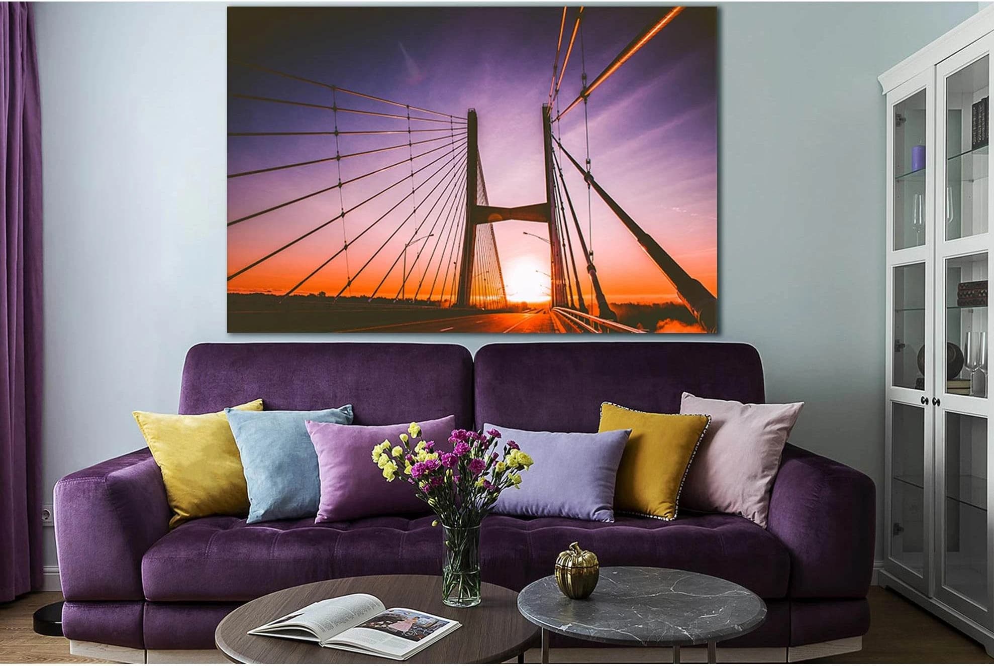 Bridge At Sunset №SL1139 Ready to Hang Canvas Print - Zellart Canvas Prints 0new, ALL_Products, Bridges Wall Art