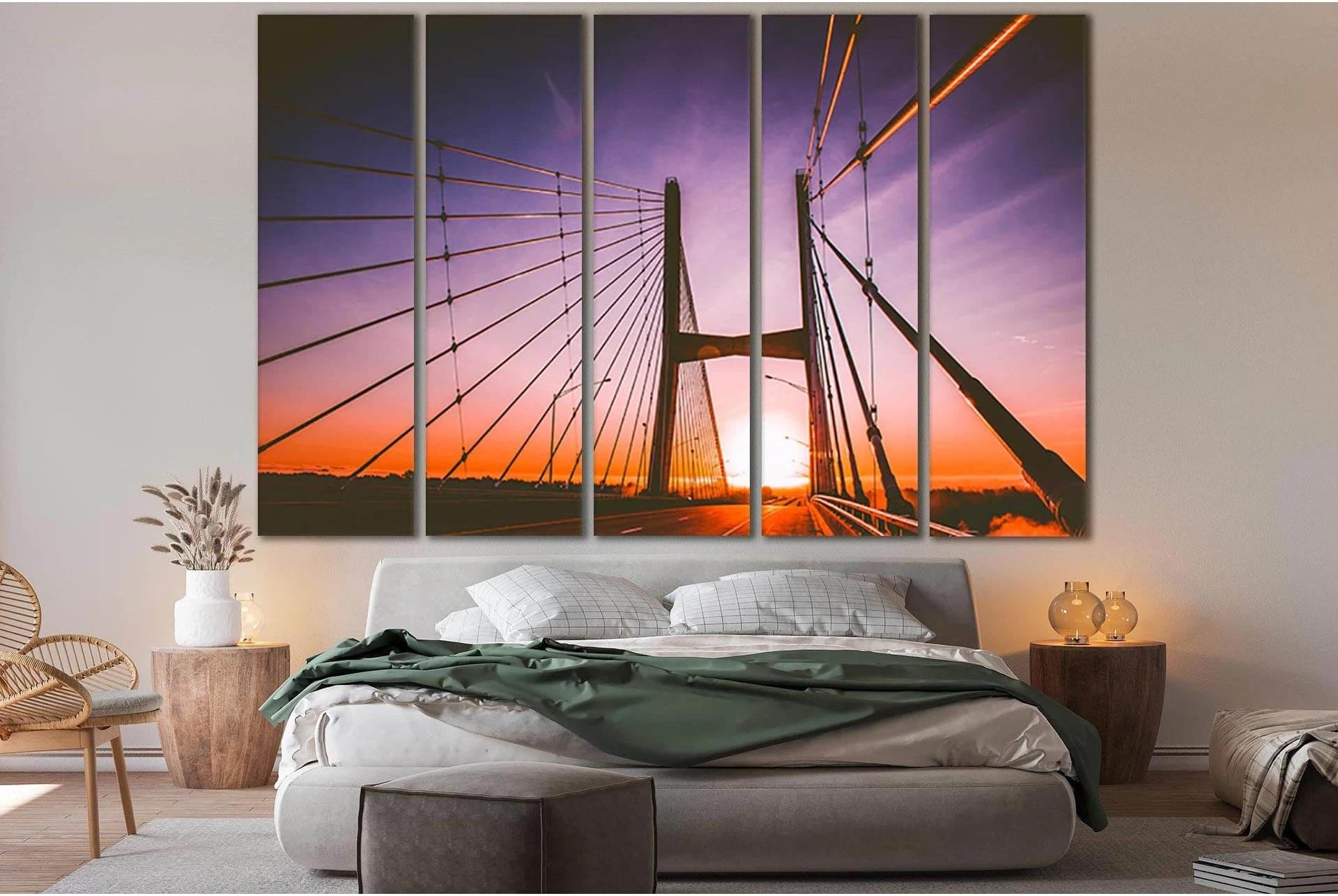 Bridge At Sunset №SL1139 Ready to Hang Canvas Print - Zellart Canvas Prints 0new, ALL_Products, Bridges Wall Art